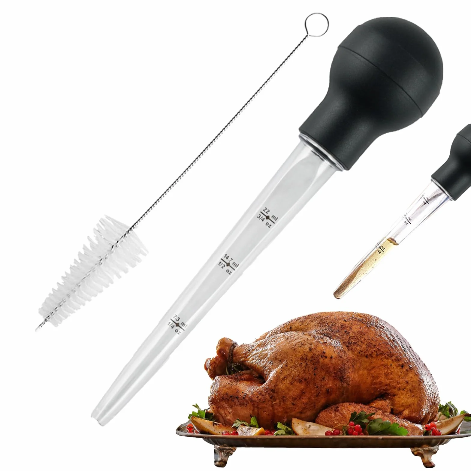 Pipette Cuisine avec Brosse de Nettoyage, 1 Pièce, Kit de Cuisson Turkey Seringue Compte-Gouttes d'Huile pour BBQ