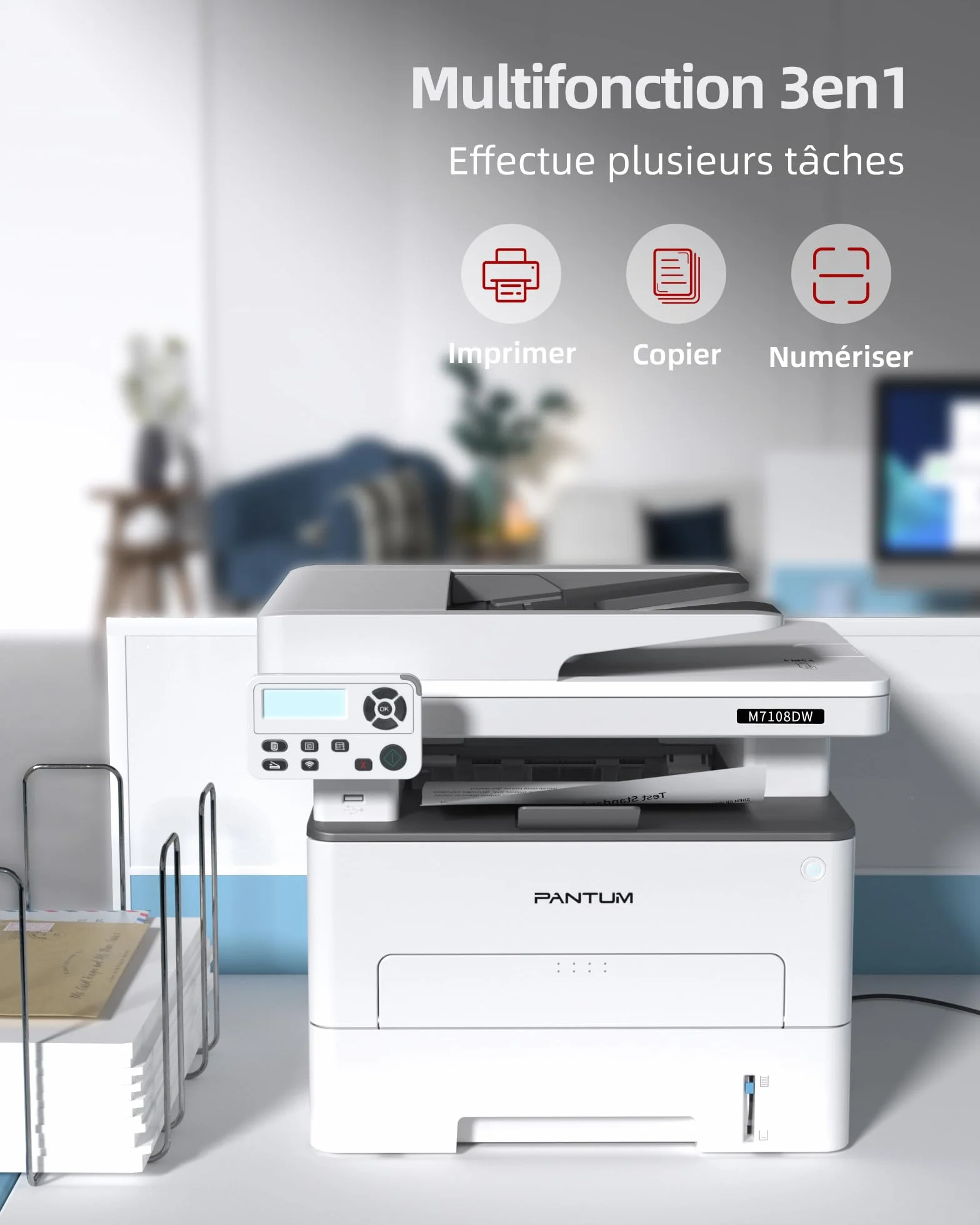 PANTUM M7108DW Imprimante Laser Multifonction Noir et Blanc, Impression Recto-Verso Automatique, WiFi, 33 ppm