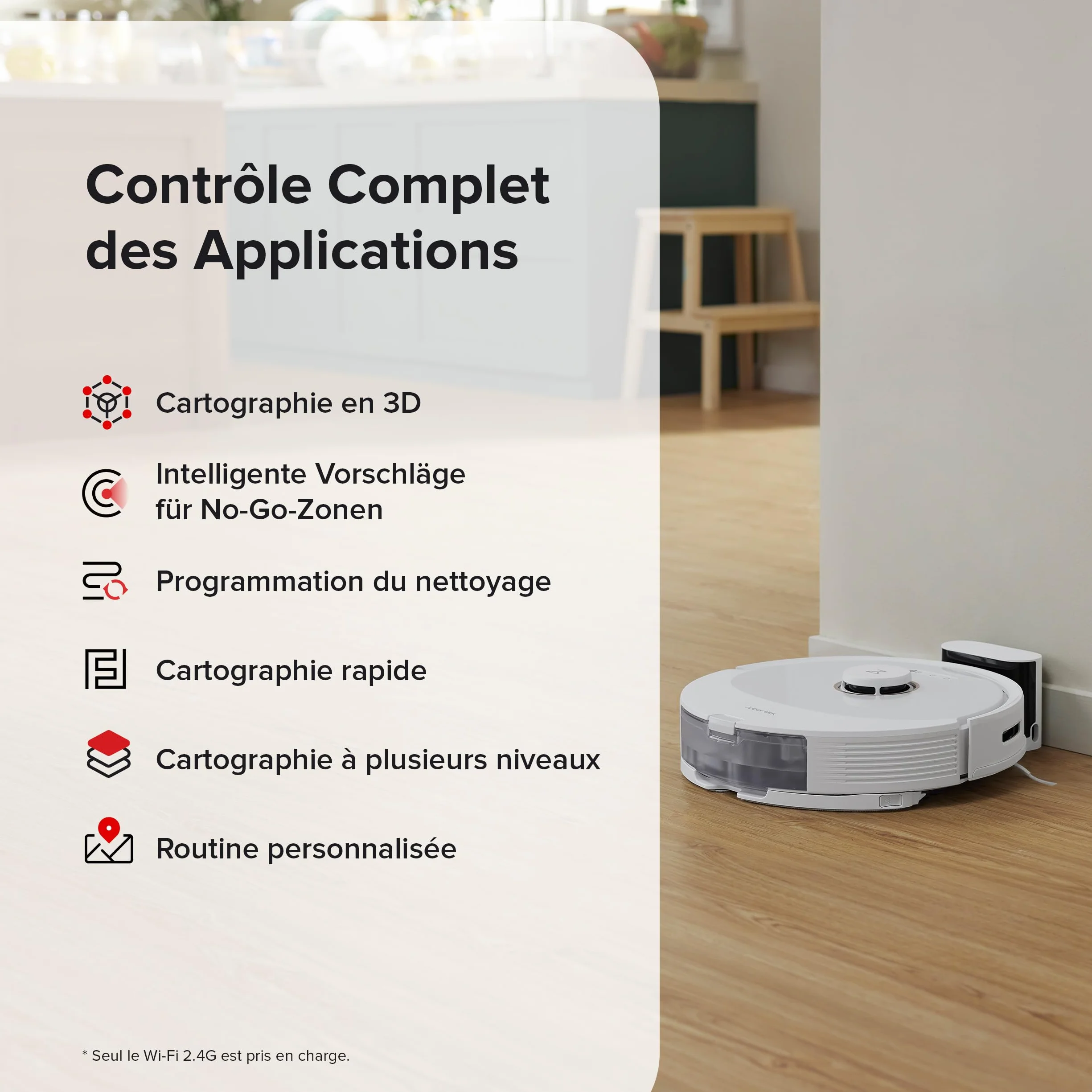Roborock Q8 Max Aspirateur Robot Laveur 5500Pa Brosse DuoRoller Navigation LiDAR Blanc Reconditionné