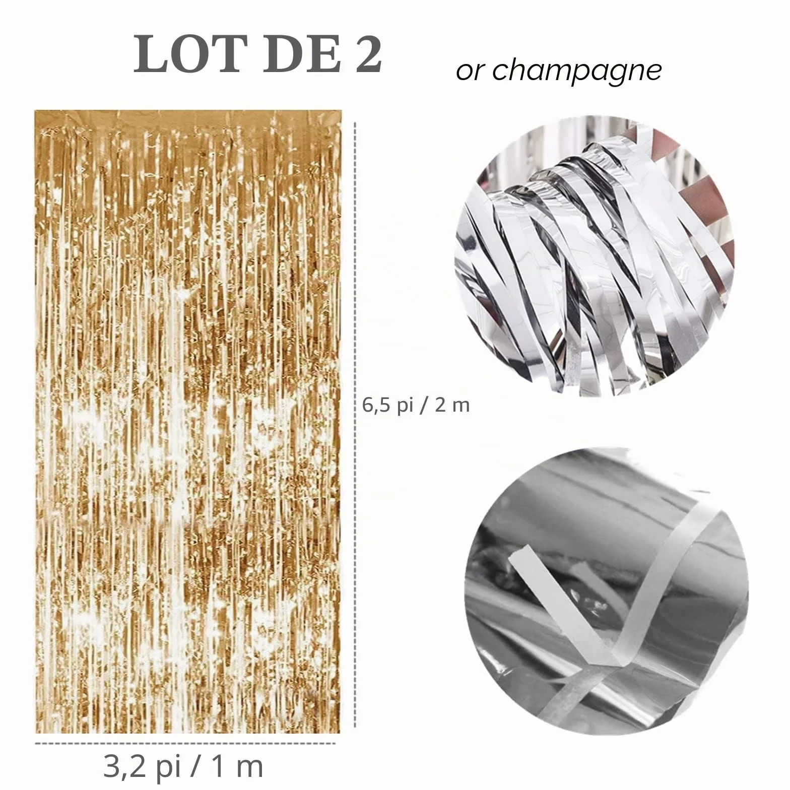 Rideau Métallique Tinsel Or Champagne, Rideaux à Franges en Aluminium, Décoration Porte Fenêtre Fond Fête Anniversaire Mariage
