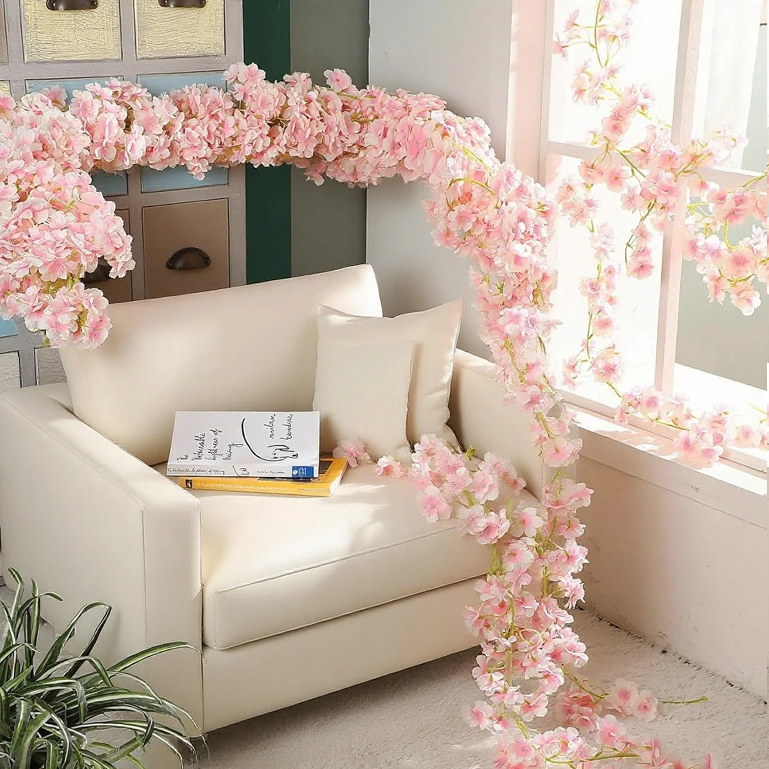 Guirlandes de Fleurs de Cerisier Artificielles 180cm 3 Pièces Décoration Extérieure Maison Jardin Mariage