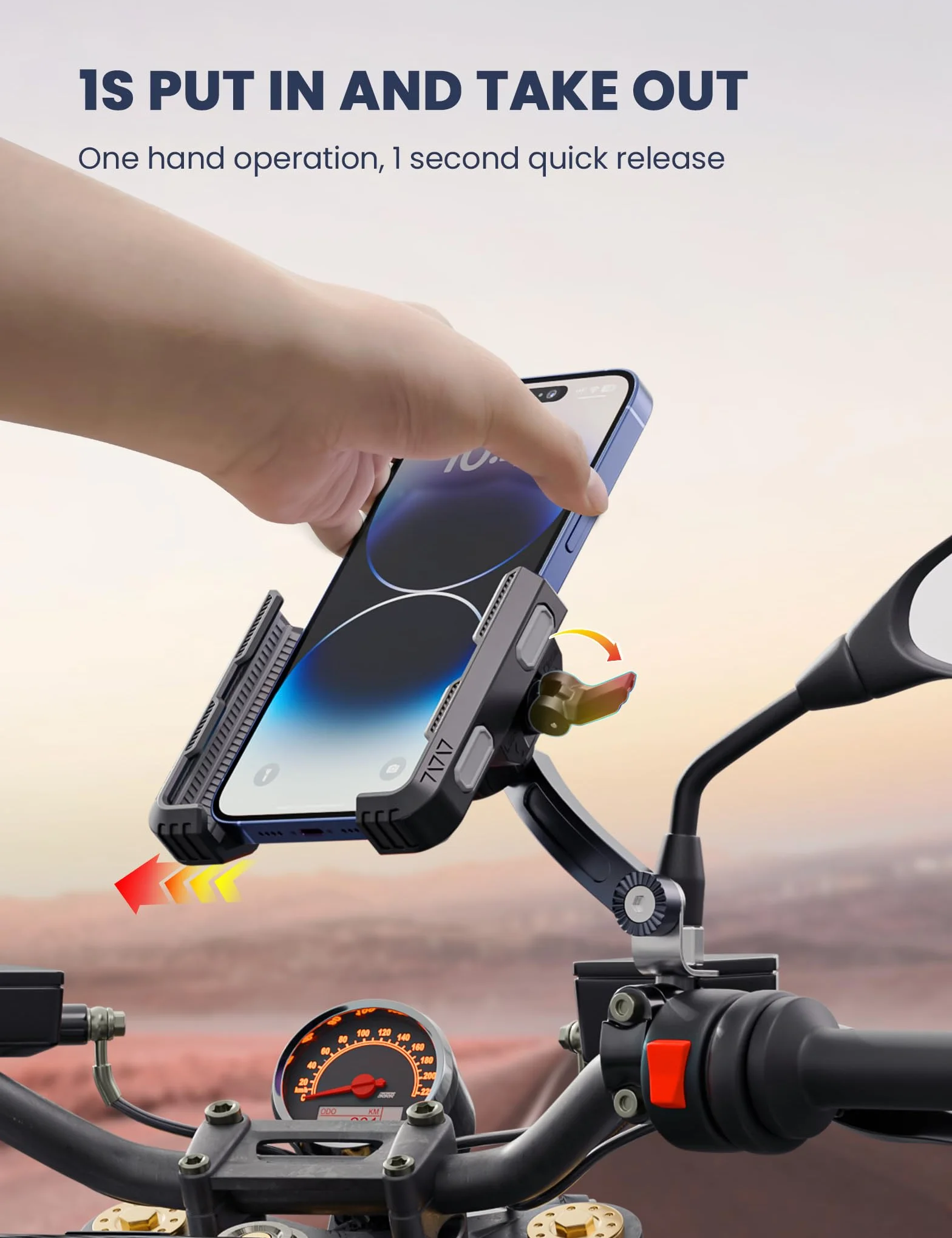 Grefay Uchwyt na telefon motocyklowy - podwójne tłumienie wibracji 2025, obrot 360° do smartfona, uchwyt do lusterka wstecznego