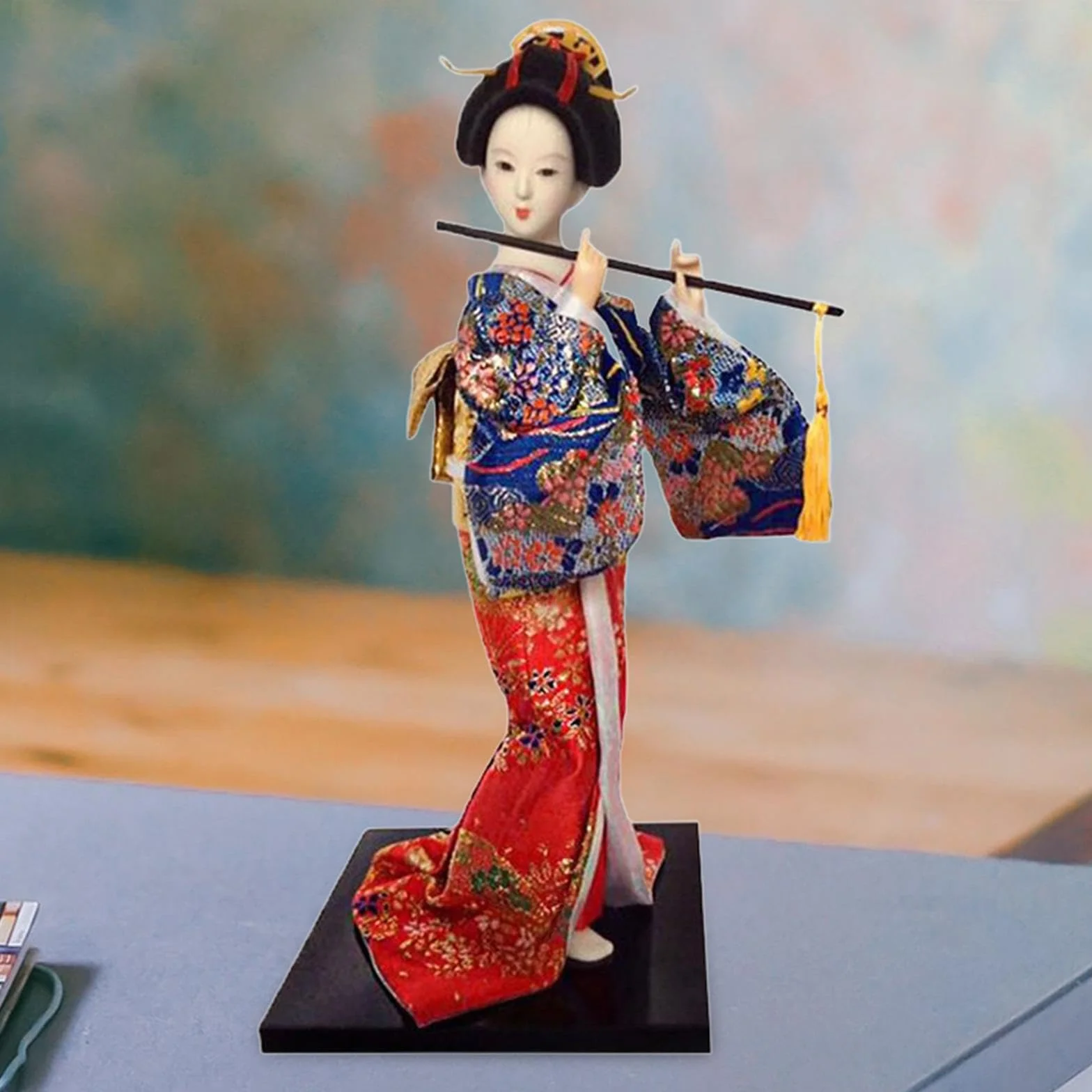 MagiDeal Geisha japonaise 12 pouces figurine miniature statue dame bleu rouge