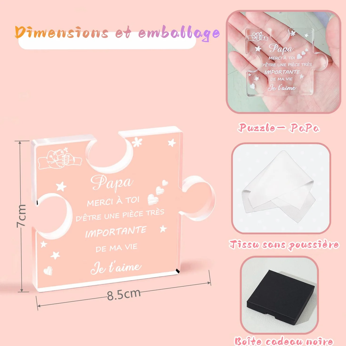 Cadeau Fête des Pères - Gravure Acrylique Bloc Puzzle pour Papa