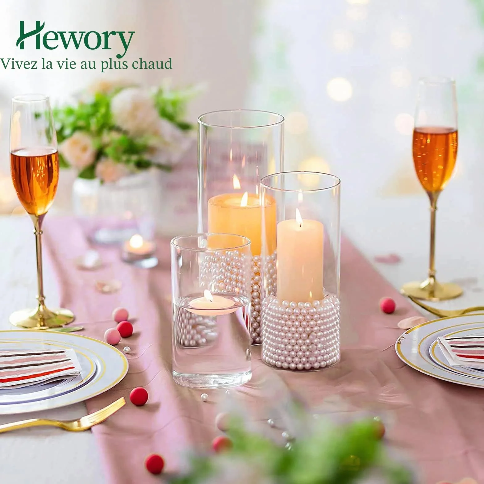 Hewory Vases Cylindriques en Verre Lot de 24, Grand Vase en Verre Transparent pour Fleurs, Support de Bougie pour Bougie Pilier Flottante, Vase à Fleurs pour Centre de Table pour Mariage, Décoration
