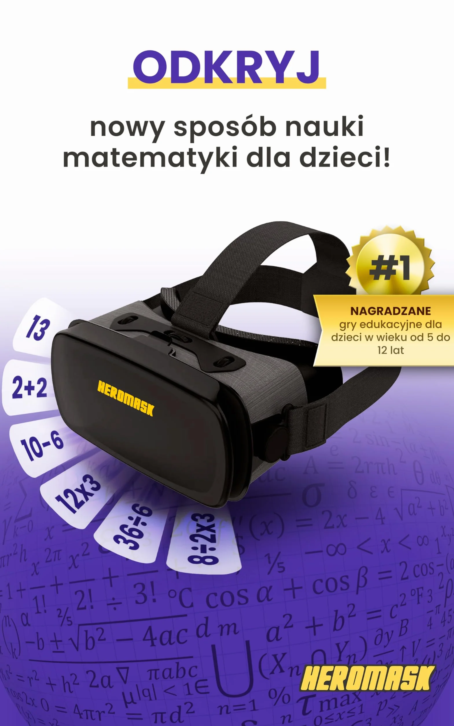 Heromask Gogle VR dla dzieci z edukacyjną grą matematyczną – Nauka tabliczki mnożenia w 3D – Interaktywna zabawka 5-12 lat – Oryginalny prezent