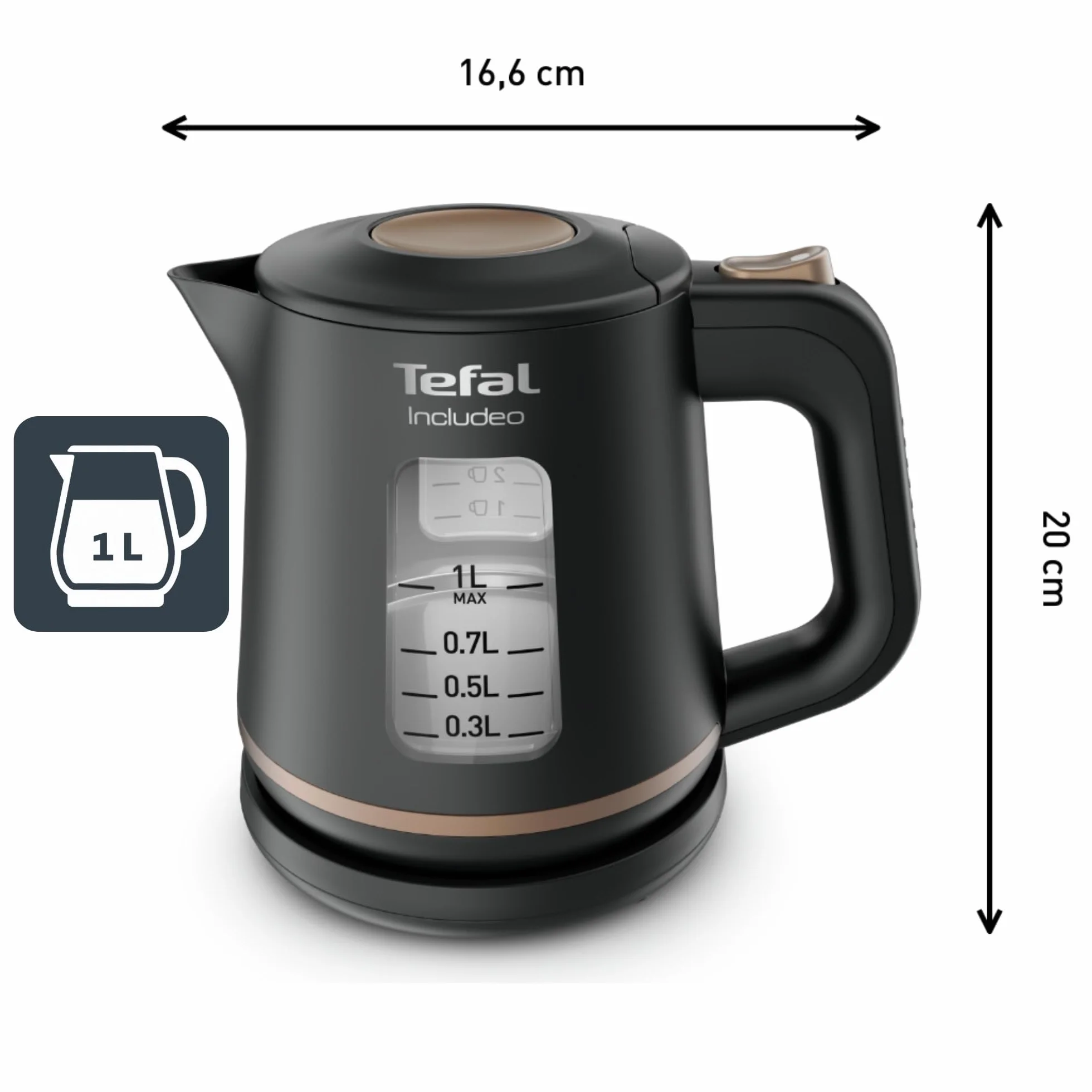 Tefal Bouilloire électrique 1 L Ébullition rapide Filtre anticalcaire amovible Poignée ergonomique Noire