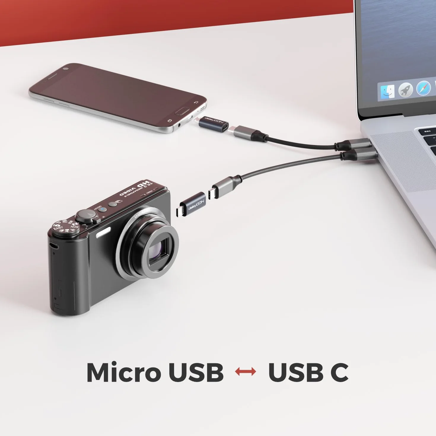 deleyCON Adaptateur USB-C vers Micro USB Lot de 2 Données & Charge