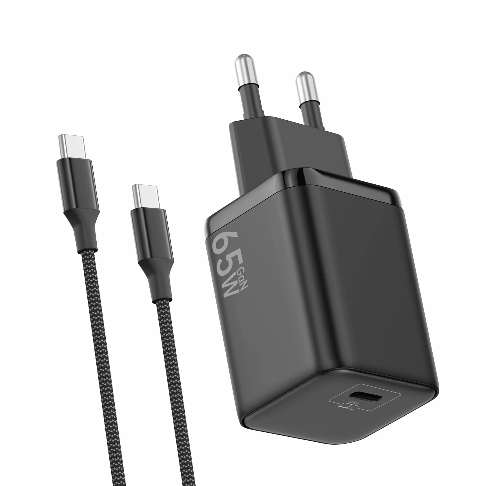 Chargeur USB C 65W GaN II PD3.0 PPS avec Câble Tressé 2M pour MacBook Pro/Air Samsung Galaxy S25 S24 S23 S22 Ultra iPhone 16 15 Noir