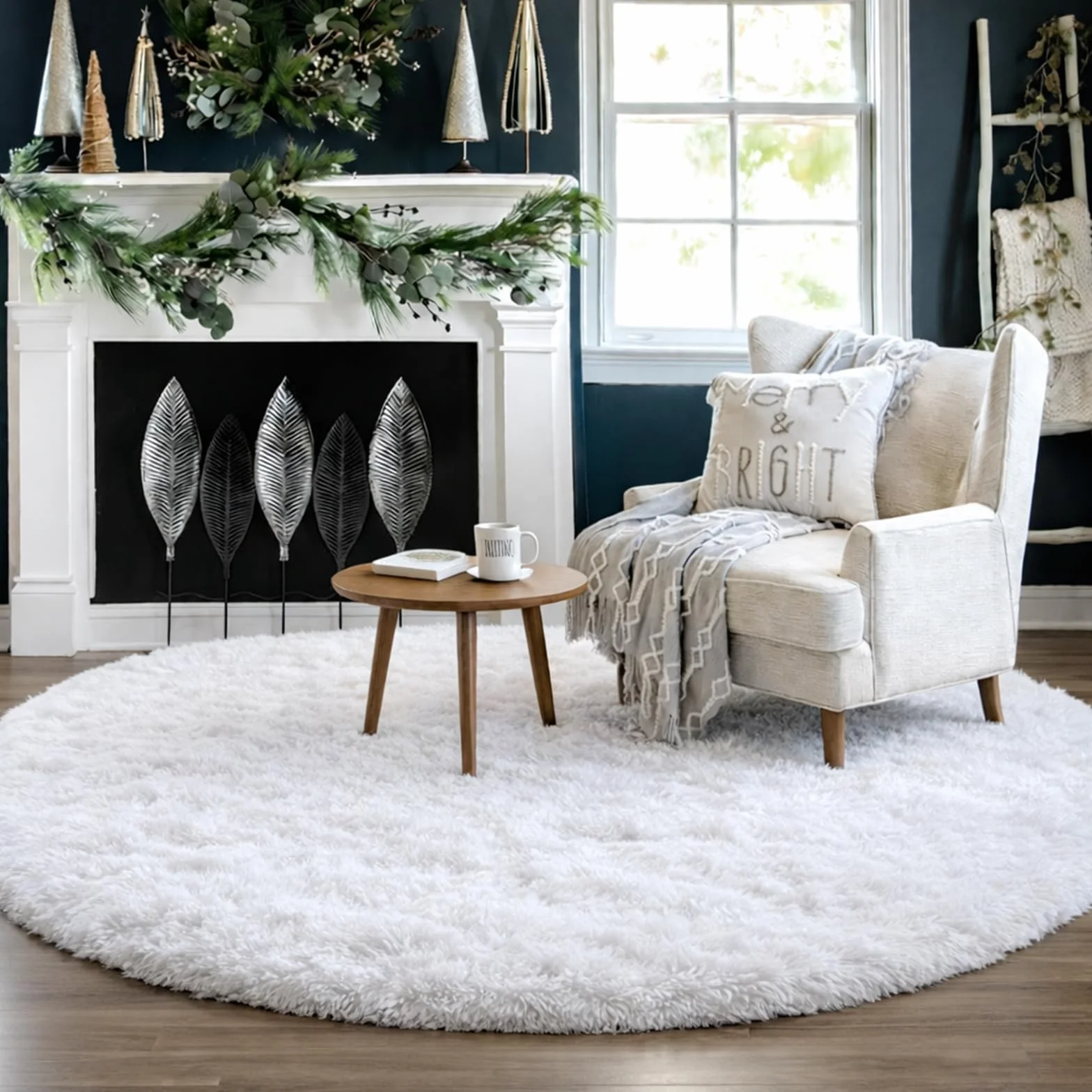 Tapis Rond Moelleux Blanc Chambre à Coucher Peluche Mignon