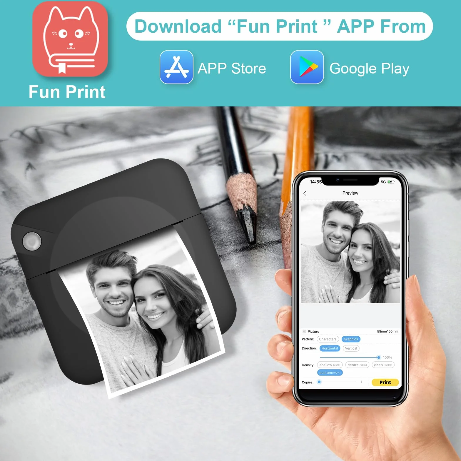 Imprimante Photo Portable Sans Fil Mini Instantané Thermique Mobile