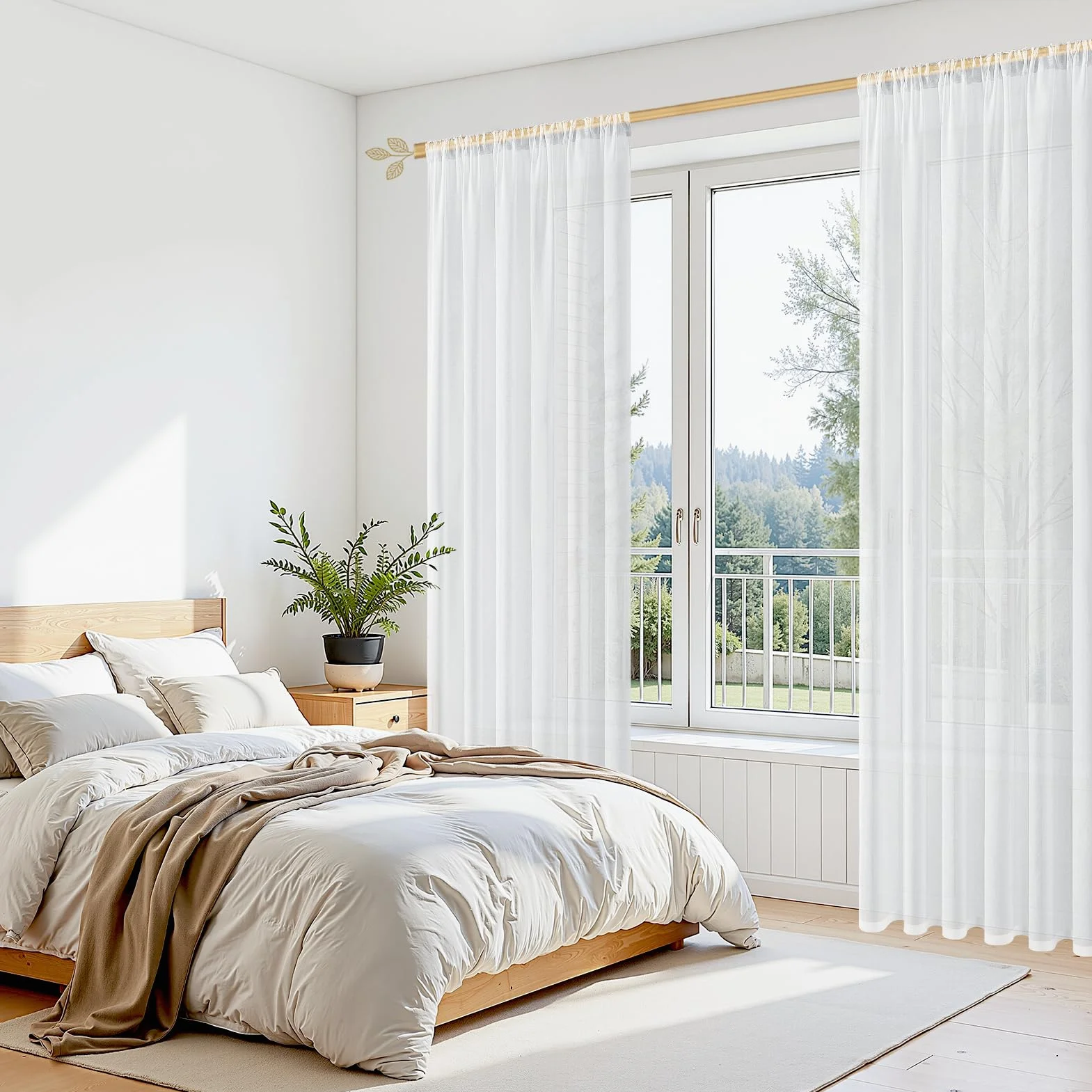 Rideaux Voilage Blanc 140x225 cm Passe Tringle Semi-Transparent 2 Pièces