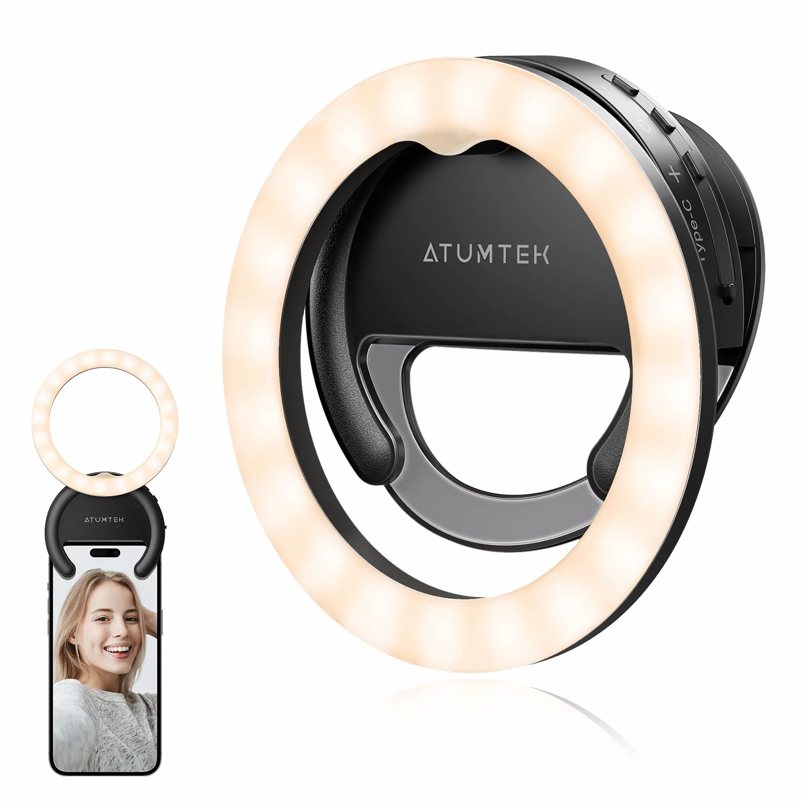 ATUMTEK Pierścień świetlny do telefonu Selfie Ring Light z akumulatorem z 40 diodami LED, do zdjęć i wideo do strumieniowego przesyłania strumieniowego, TikTok, Instagrama, spotkania z zoomem i