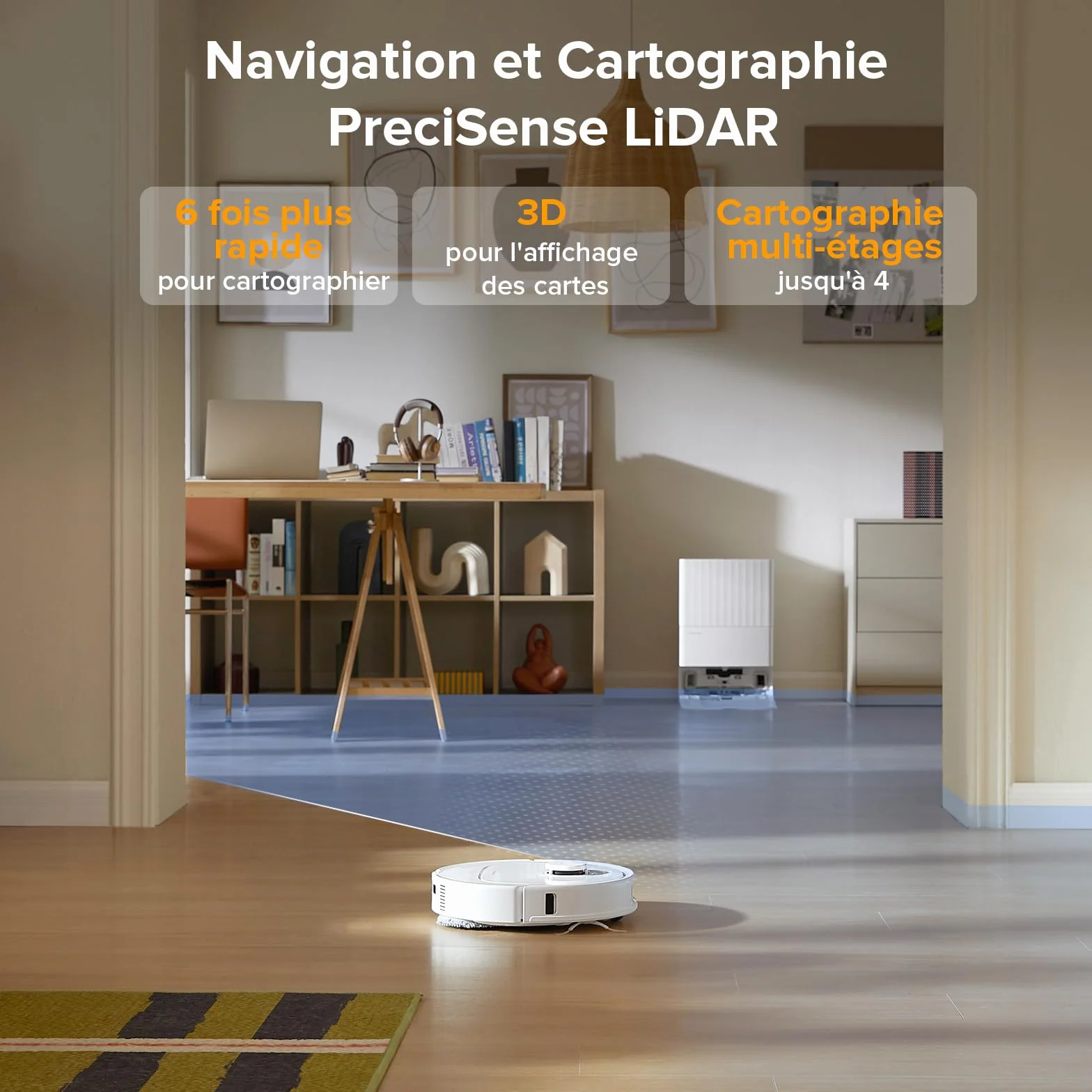 Roborock QV 35A Aspirateur Robot Laveur 8000Pa HyperForce Station Multifonctionnelle Serpillière Rotative 200 TR/Min Relevable 10mm