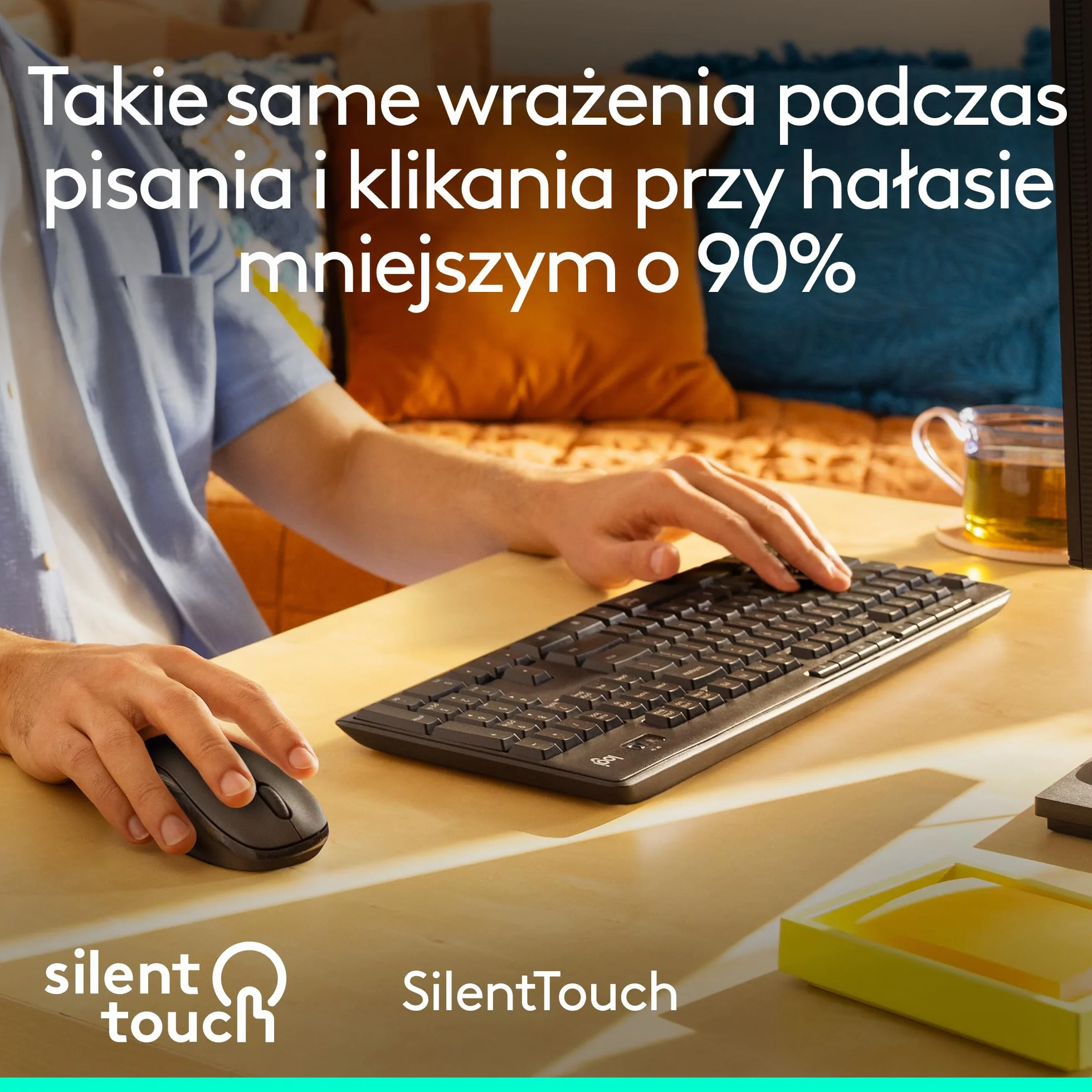 Logitech MK295 Silent, zestaw myszy i klawiatury z technologią SilentTouch, pełną klawiaturą num., zaaw. czujnikiem opt., łącznością bezprzew. bez opóźnień, 90% cichszą pracą, QWERTY US Intl - Szary