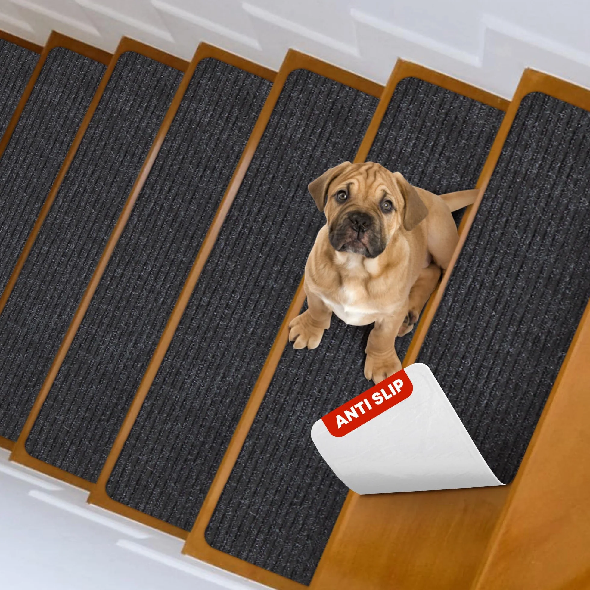 MBIGM Lot de 15 Marchettes d'escalier 20x65 cm Tapis de sécurité Antidérapant Noir