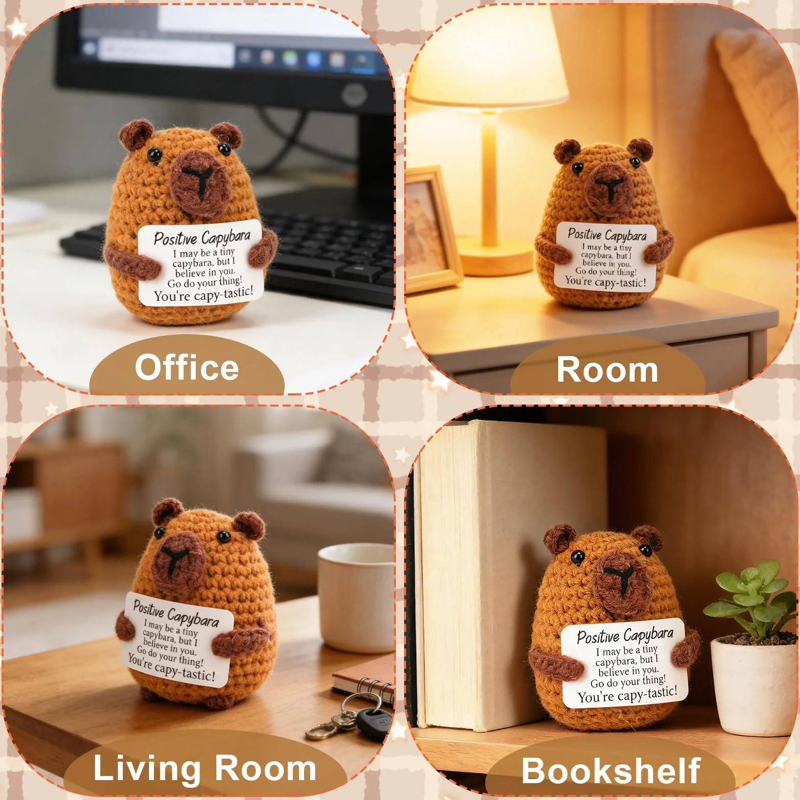 Peluche Capybara Tricoté avec Carte Motivante, Cadeau Rigolo Anniversaire pour Famille, Amis