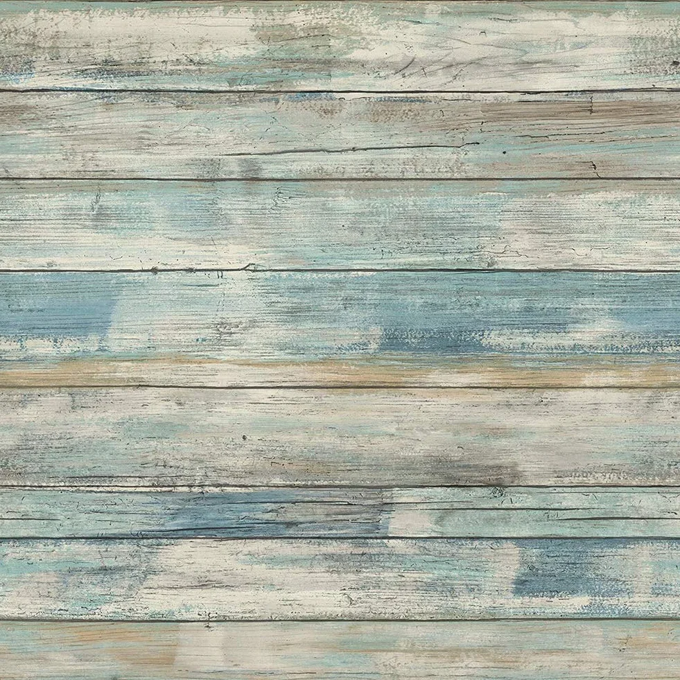 Papier Adhesif Effet Bois Bleu-Vert 30x300cm Imperméable Film Autocollant Meuble Décoratif
