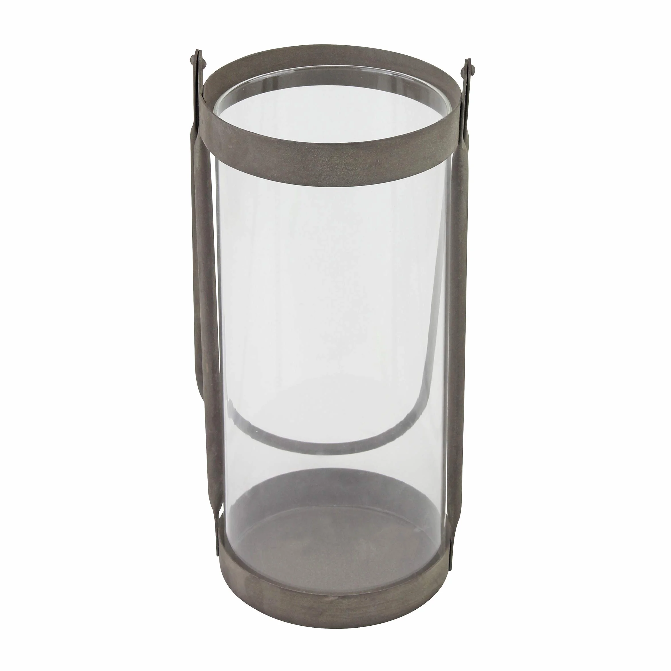 Stonebriar Lanterne à Bougie cylindrique en Verre Industriel avec Cadre et poignée en métal zingué Rustique