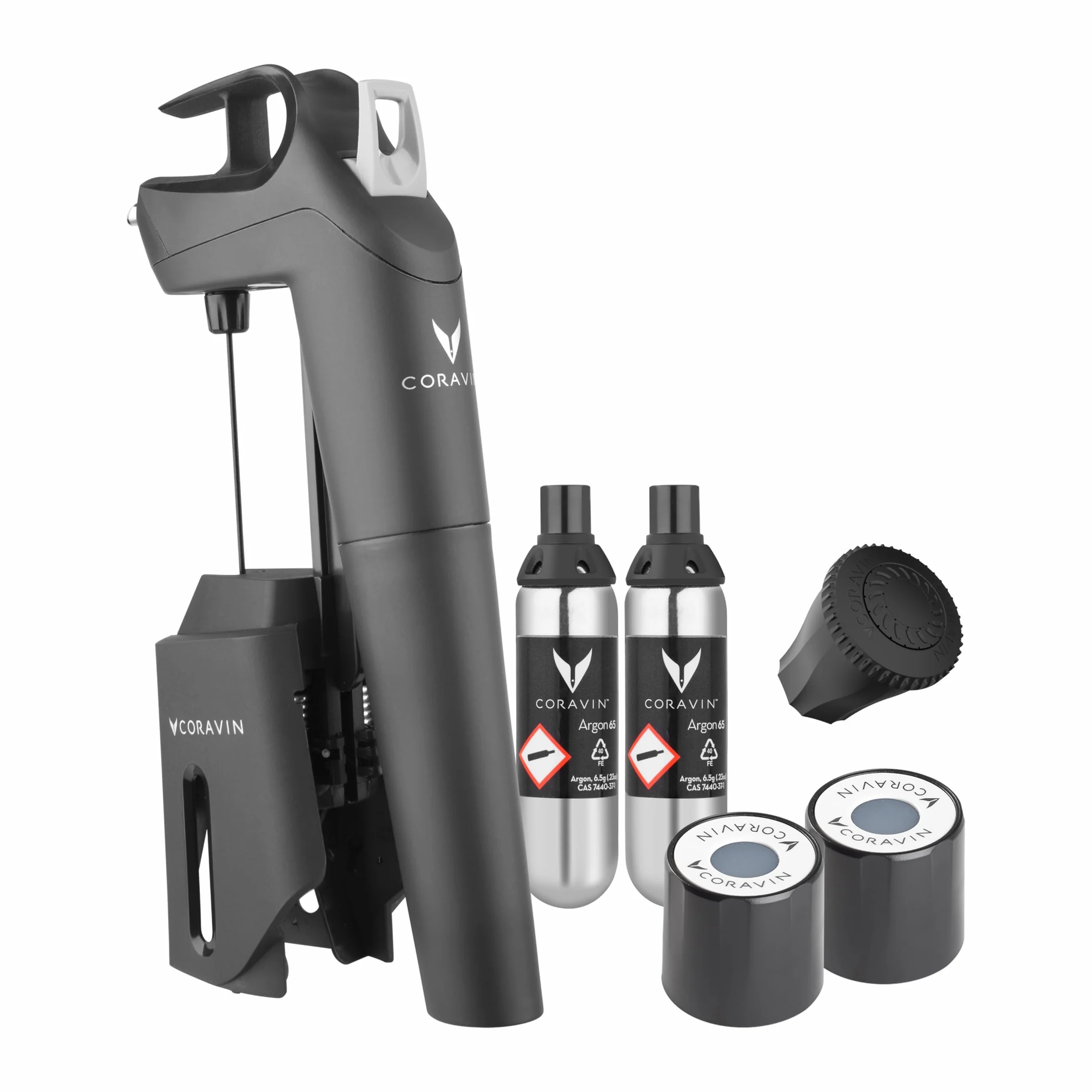 Coravin - Timeless Three+ Système de Préservation du Vin | Facile à Utiliser, Protège Le Vin de l’Oxydation Pendant Plus de 2 Ans | 2 Bouchons à Vis & Bouchon Aérateur Inclus, Noir