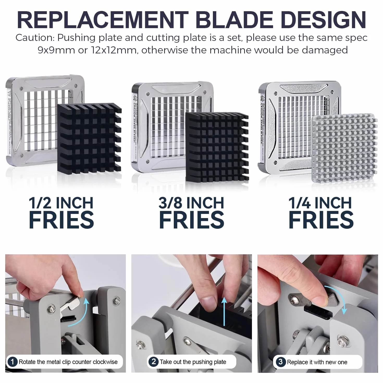 Coupe Frites Electrique, Sopito Coupe Frite Professionnel en Inox avec Lames de 6 mm, 9 mm et 12 mm, Coupe-frites Electrique pour Pommes de Terre, Concombres, Carottes et Courgettes