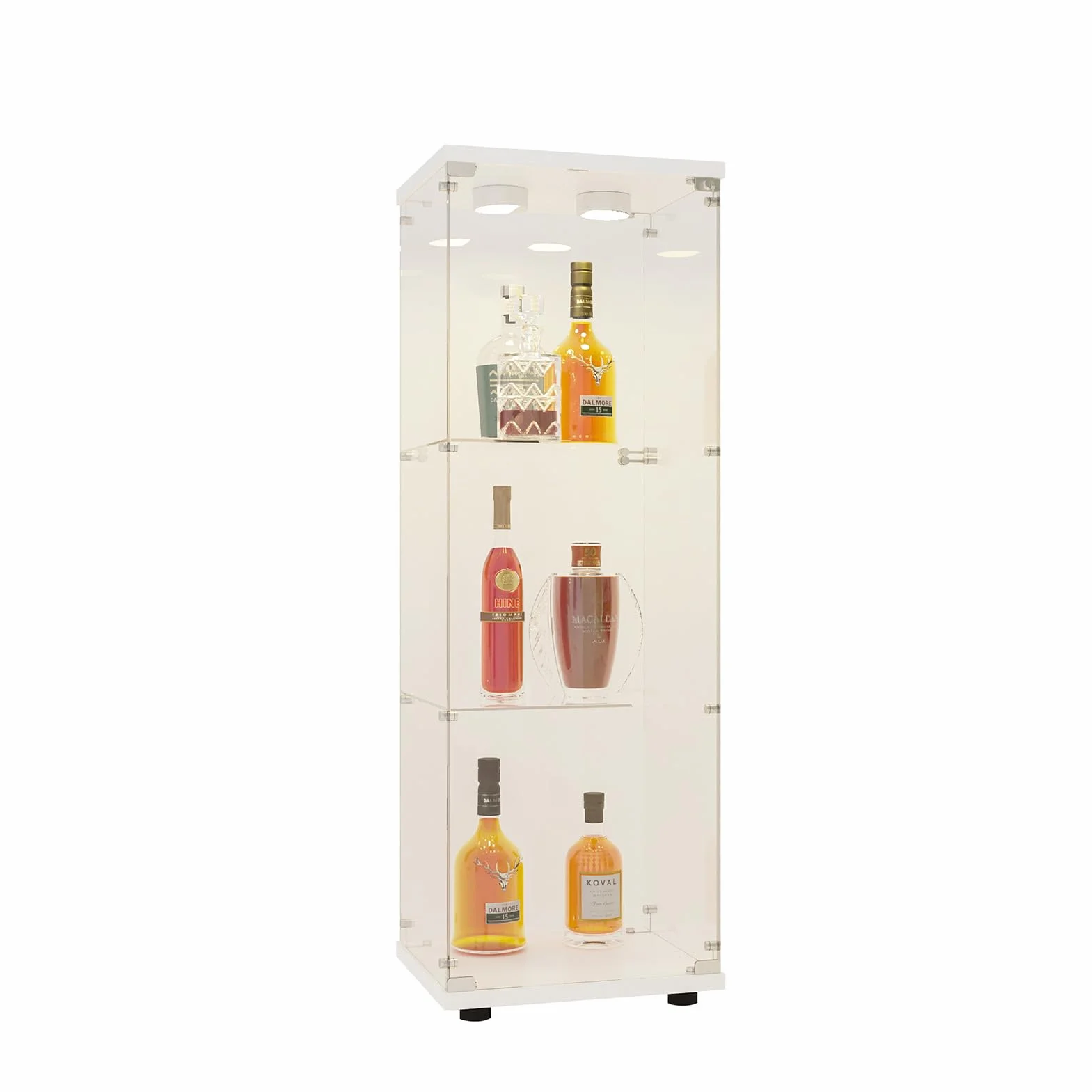 Vitrine en Verre pour Collection, Armoire de Collection Moderne à 3 Couches avec 1 Porte, Meuble Vitrine Verre avec LED, pour Chambre, Salon, 42x36x125cm, Blanc + Lumière