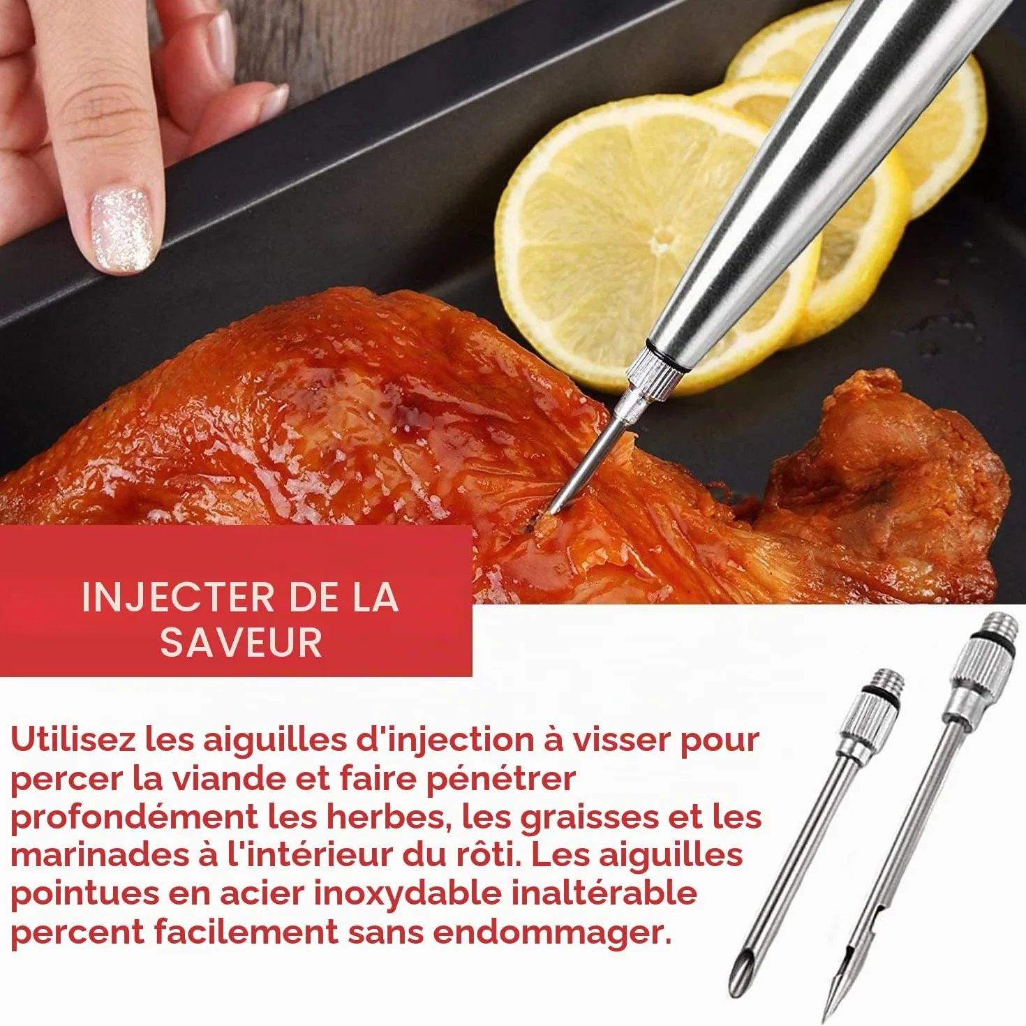 KAYCROWN Poire à jus en Acier Inoxydable Alimentaire avec Injecteur de Marinade
