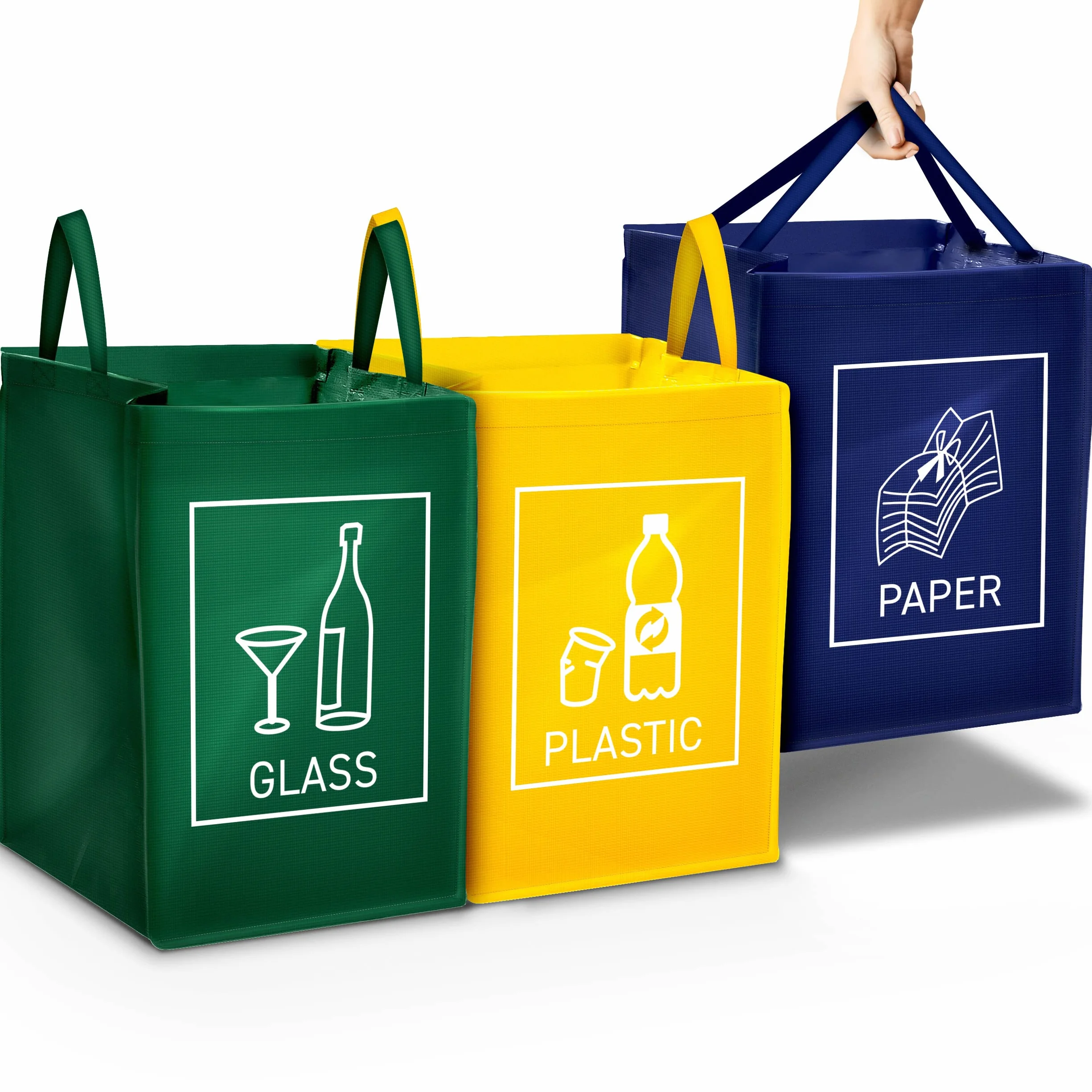 TRESKO Lot de 3 Poubelle Trieur à déchets, Vert/jaune/bleu
