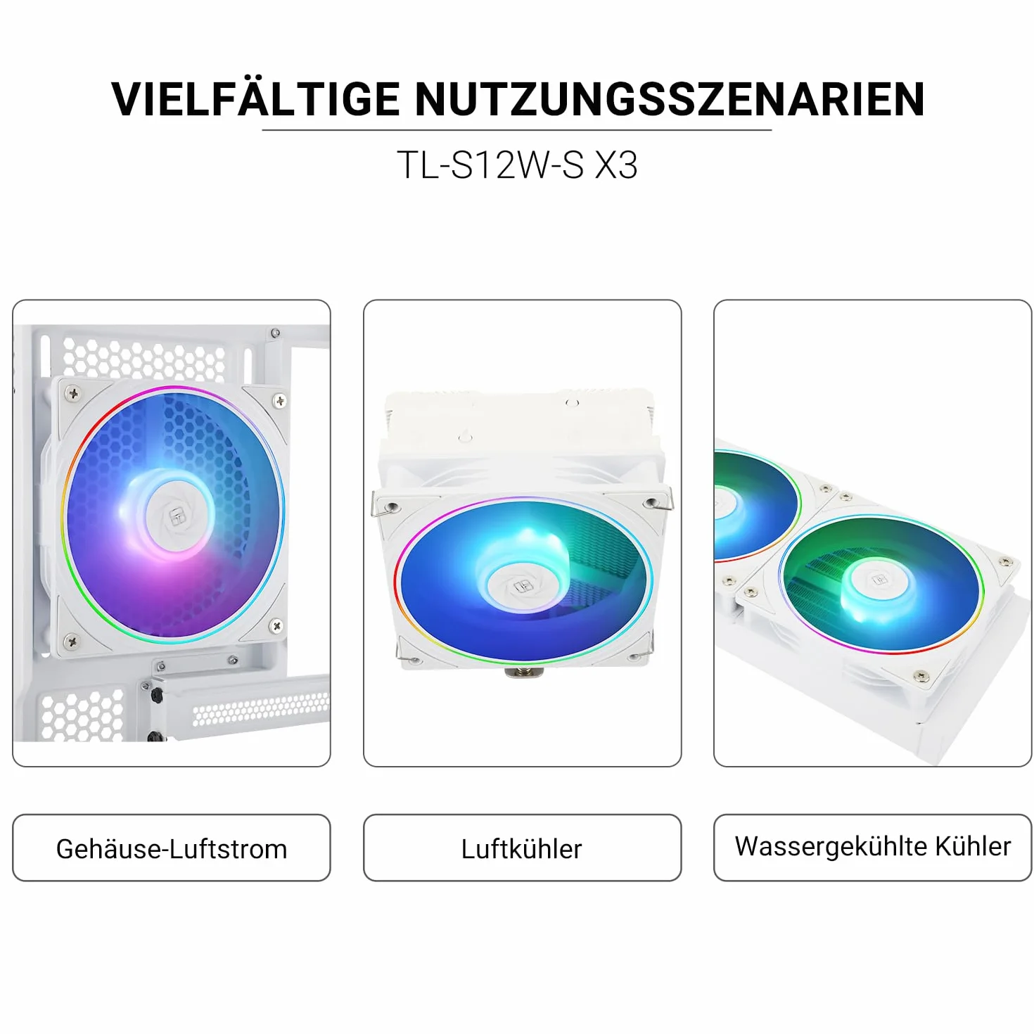 Thermalright TL-S12W-S CPU Fan 120 mm Case Fan ARGB, 4-stykowe złącze PWM, cichy wentylator komputerowy z łożyskiem S-FDB, do 1500 obr./min (3 sztuki)