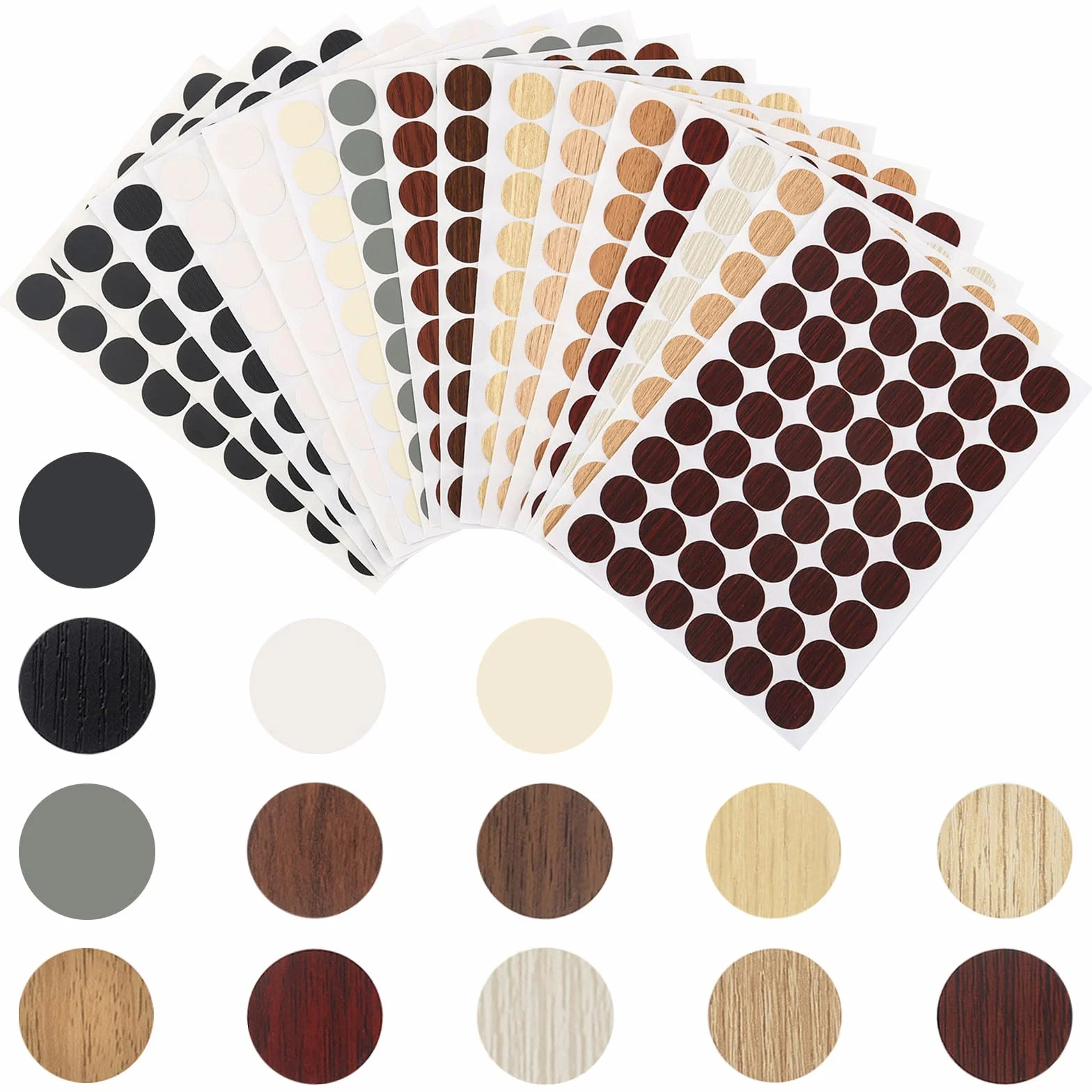 864 Pièces Cache Vis Adhésif Ø21mm Grain de Bois, Autocollants pour Trous de Vis, 14 Couleurs