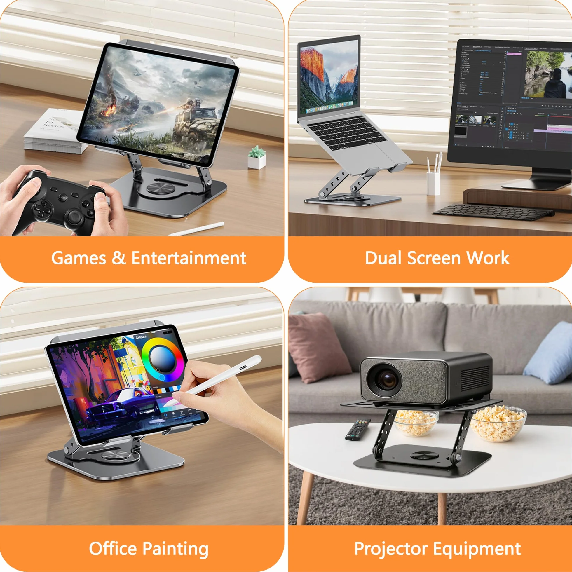 Rybtd Stojak na laptopa, regulowany stojak na laptopa, stojak na notebooka z podstawą obracającą się o 360°, ergonomiczny stojak na laptopa, wentylowany składany stojak na laptopa Laptop Riser