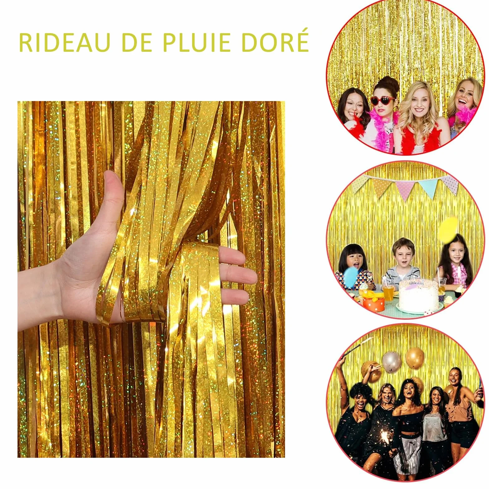 Rideau doré Or 1x2m en Aluminium à Franges pour Anniversaire Mariage Fête Décoration