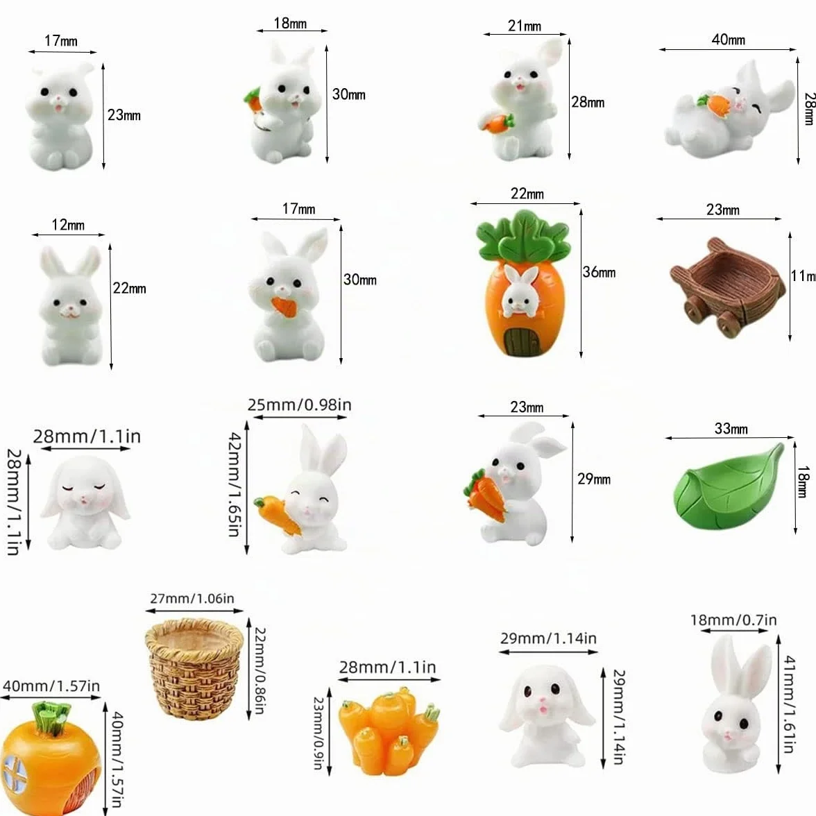 Figurines de Pâques Lapin Ornement 17 Pièces Avec Carotte, Statue Jardin
