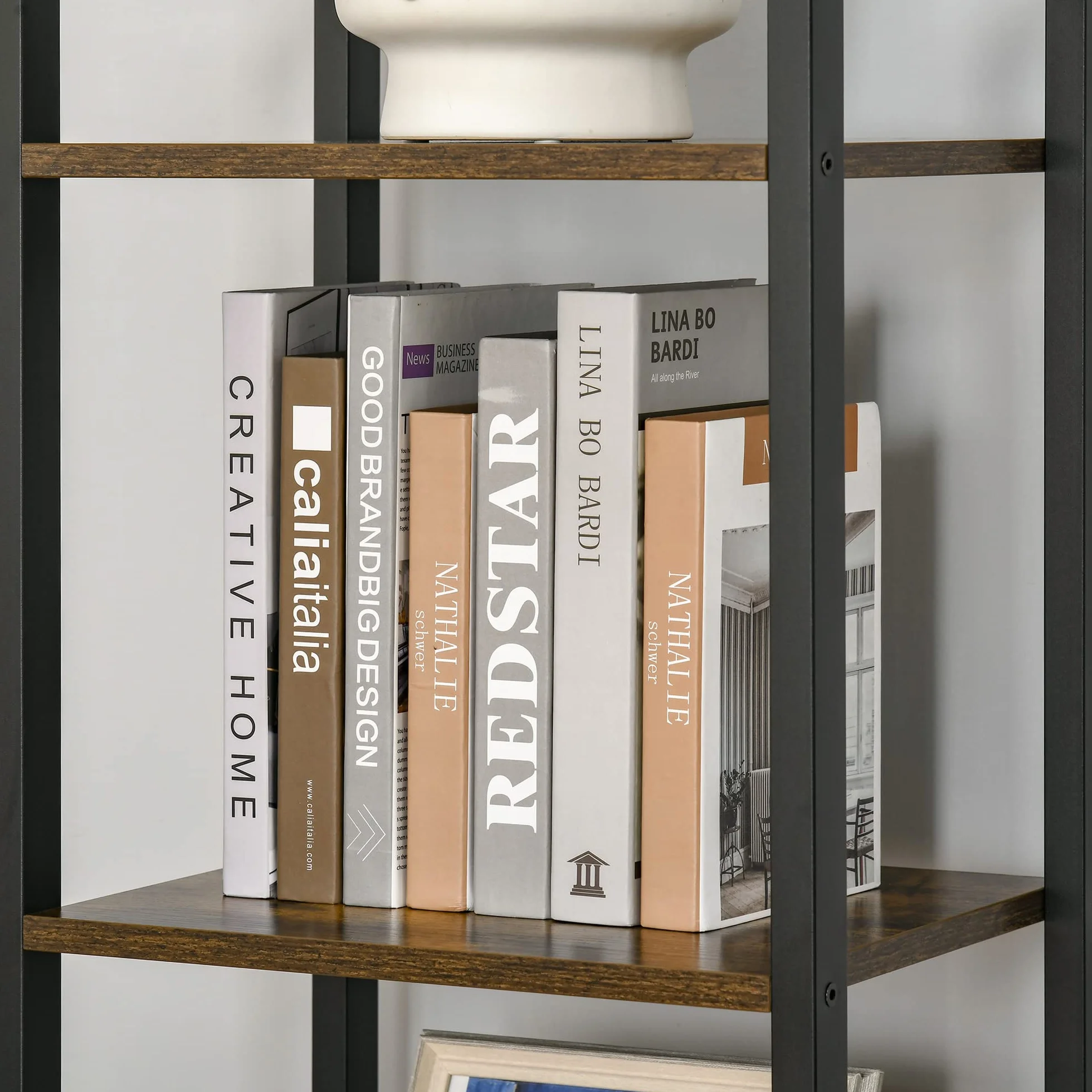 HOMCOM Étagère bibliothèque Style Industriel H154 cm 5 étagères Acier Noir Panneaux Particules Aspect Bois Vieilli