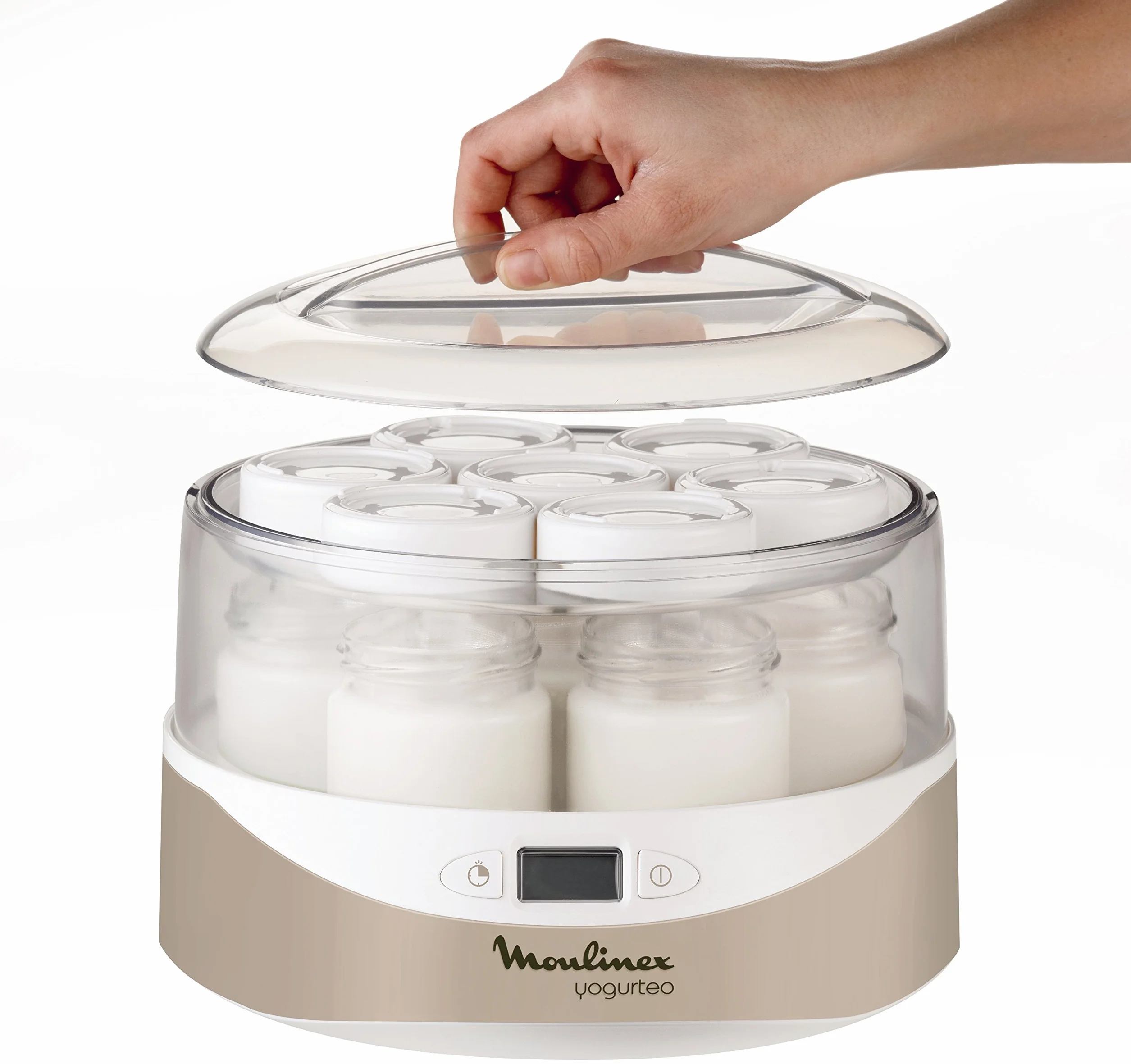Moulinex YG231E32 Yaourtière Yogurteo 7 Pots de Yaourt Inclus Programmable Écran LCD Minuteur 13W Champagne