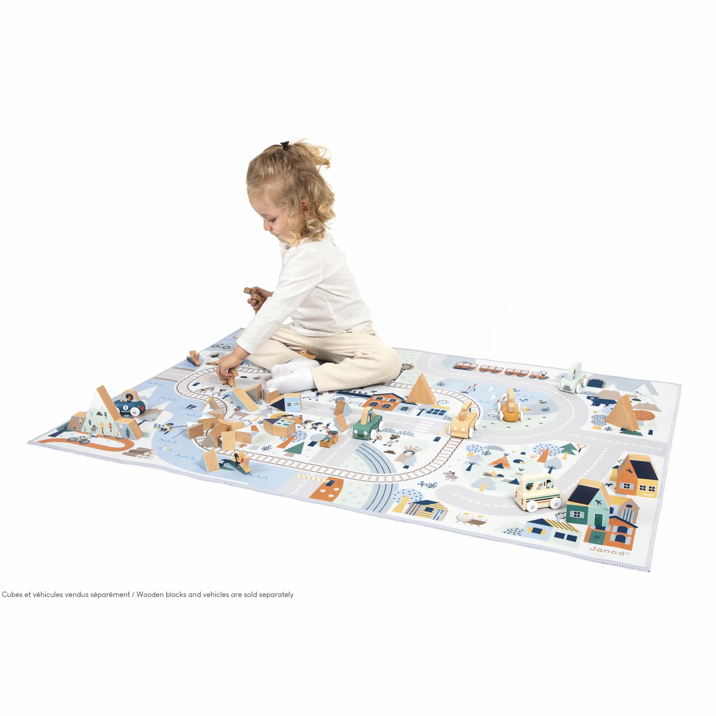 Janod Tapis de Jeux Voiture Enfant Thème Montagne Hiver 120 x 78cm Antidérapant Lavable à la Main