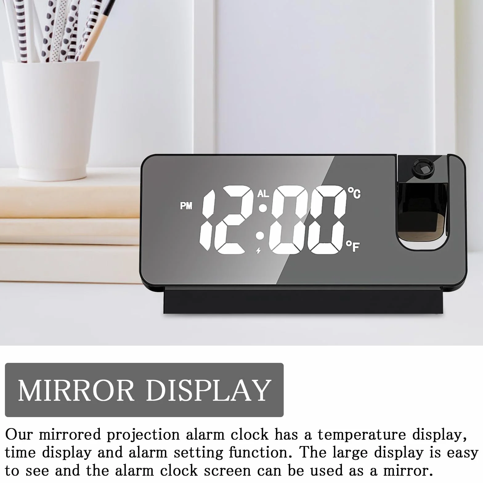 TNSLAND Réveil à Projection LED numérique 180° avec Snooze, Double Gong, Température USB