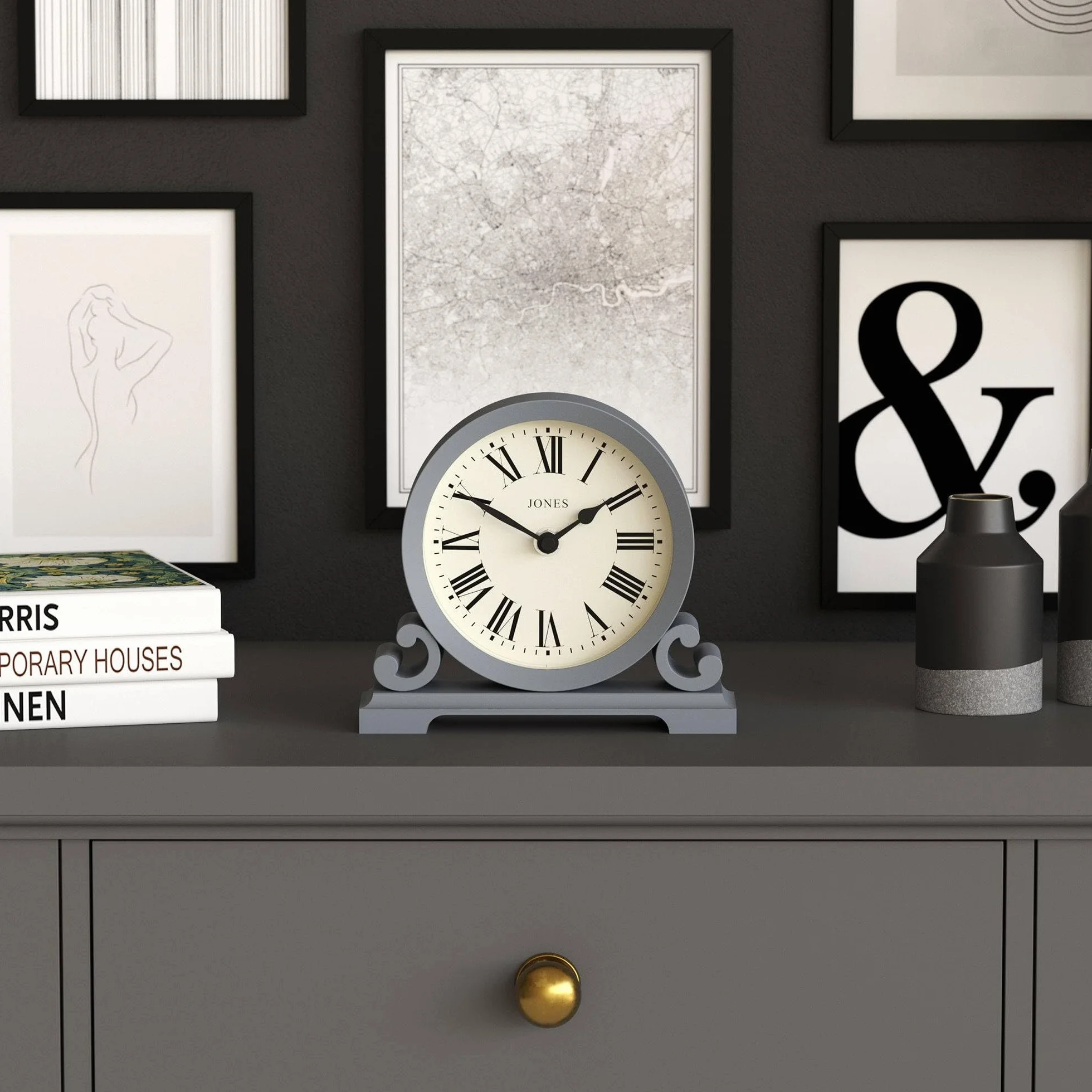JONES CLOCKS® Horloge de cheminée Saloon Petit Design Traditionnel à Double Volute Marine française Chiffres Romains
