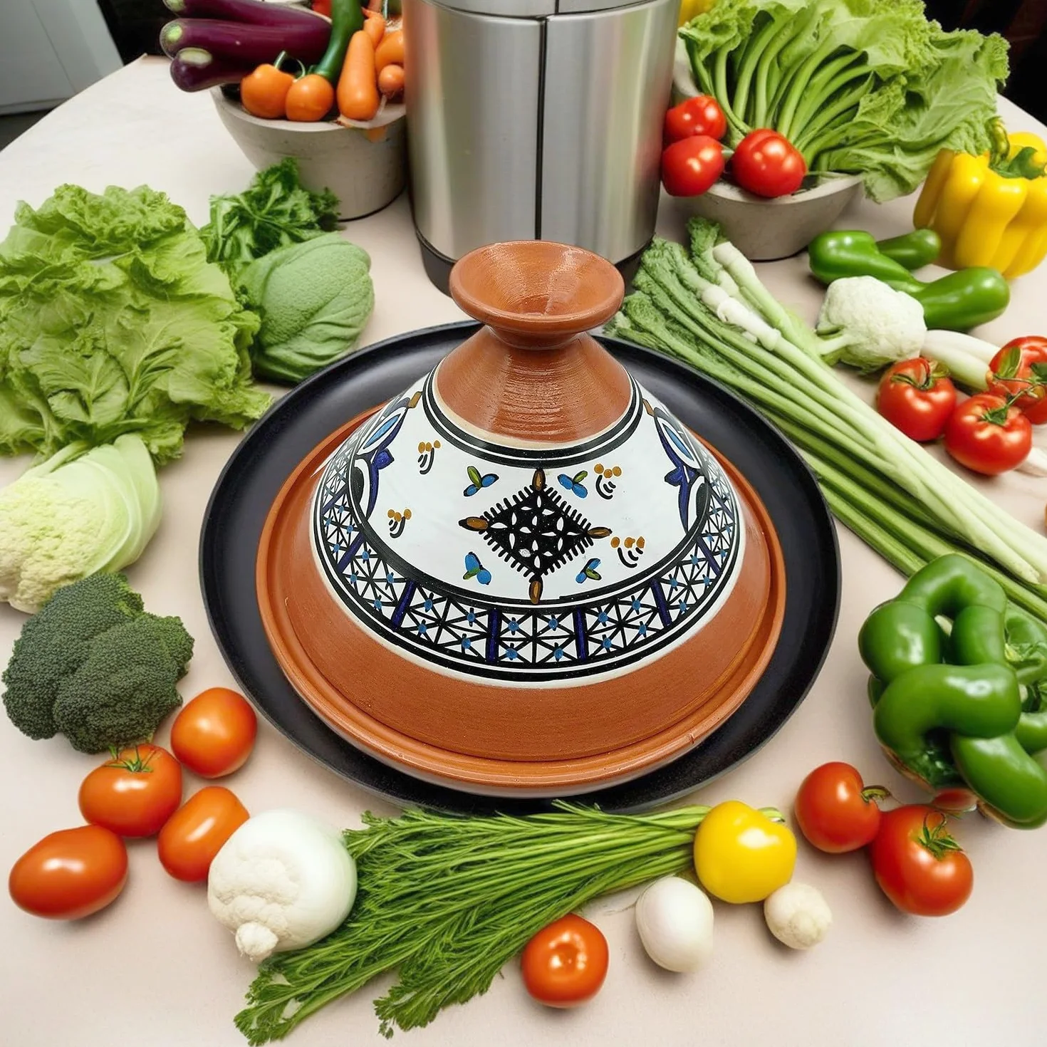 Generico Tajine en Terre Cuite Marocain Tunisien XL 32 cm Multicolore