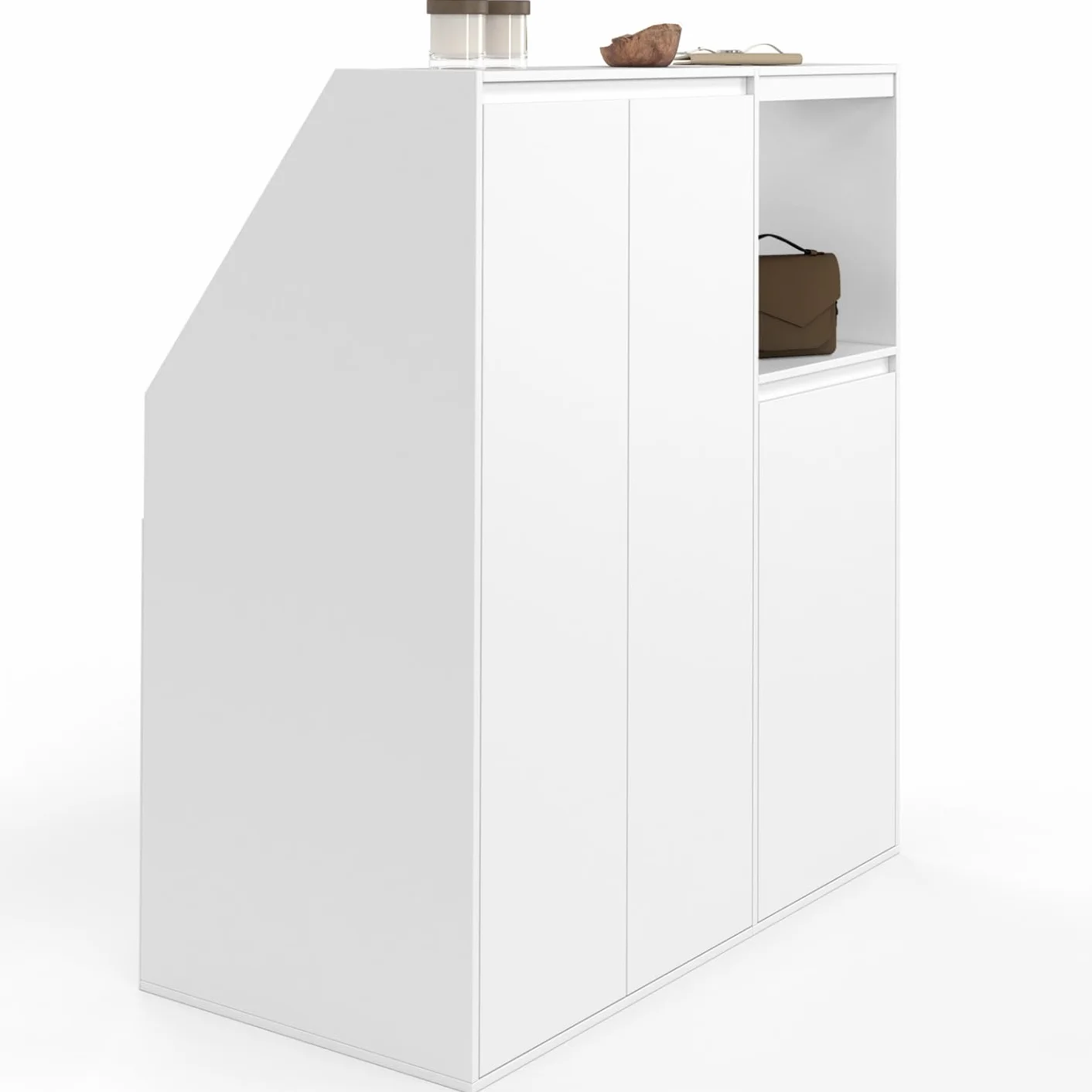 IDMarket - Ensemble armoires sous Pente 2 Portes + 1 Porte et 1 Niche TOMI Blanc