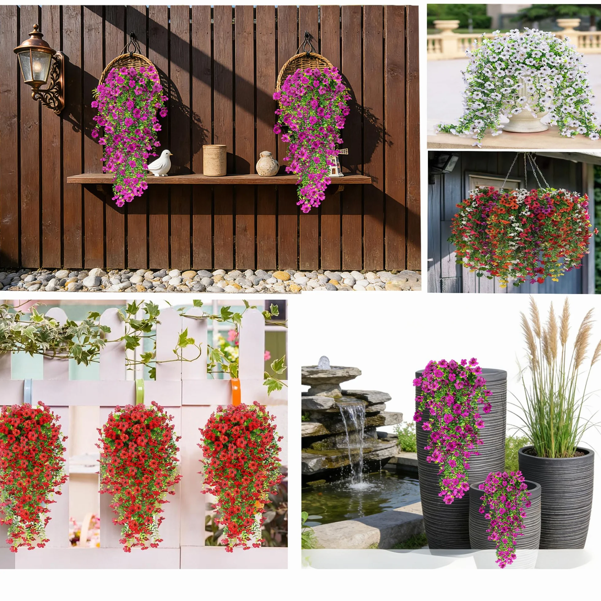 Fleurs Artificielles Suspendues Résistant aux UV 77cm Violet Lot de 4