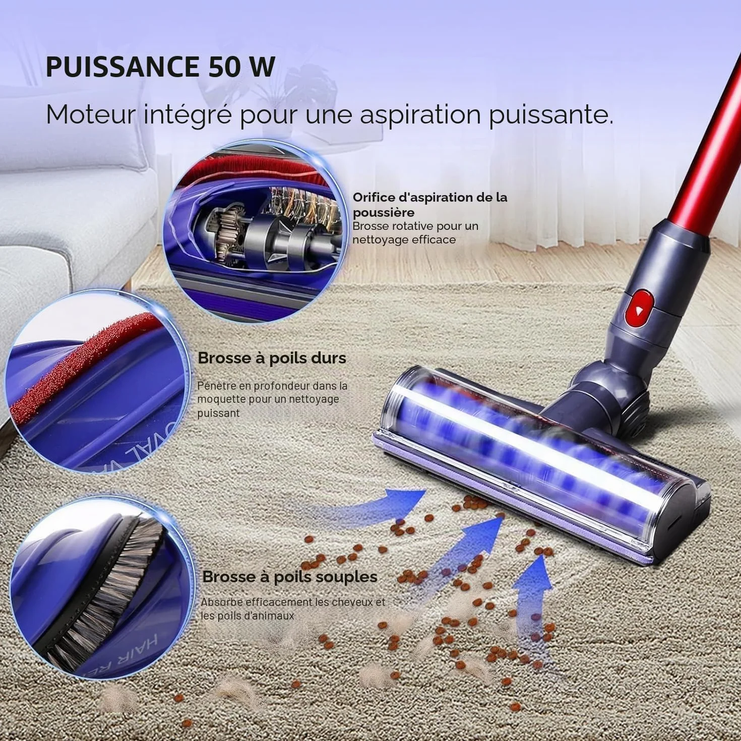Tête de Brosse Dyson V7 V8 V10 V11 V15 SV10 SV11 SV12 SV14 pour Tapis et Sols Durs