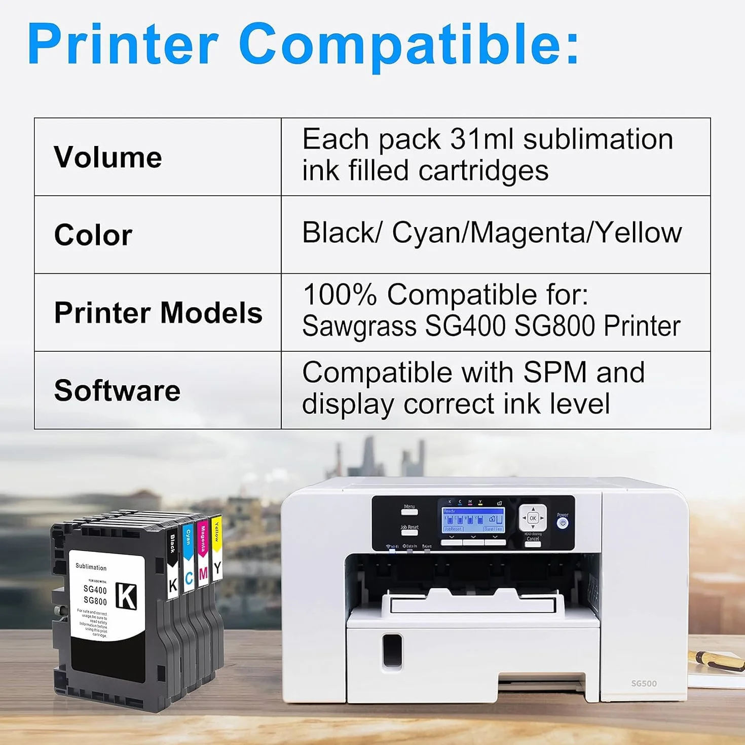 Aomya Lot de 4 Cartouche d'encre Sublimation Compatible SG400 SG800 SG3100 3110 7100