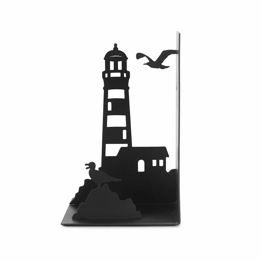 Balvi Serre-Livres Lighthouse Métal Noir Vue de la côte Phare et mouettes