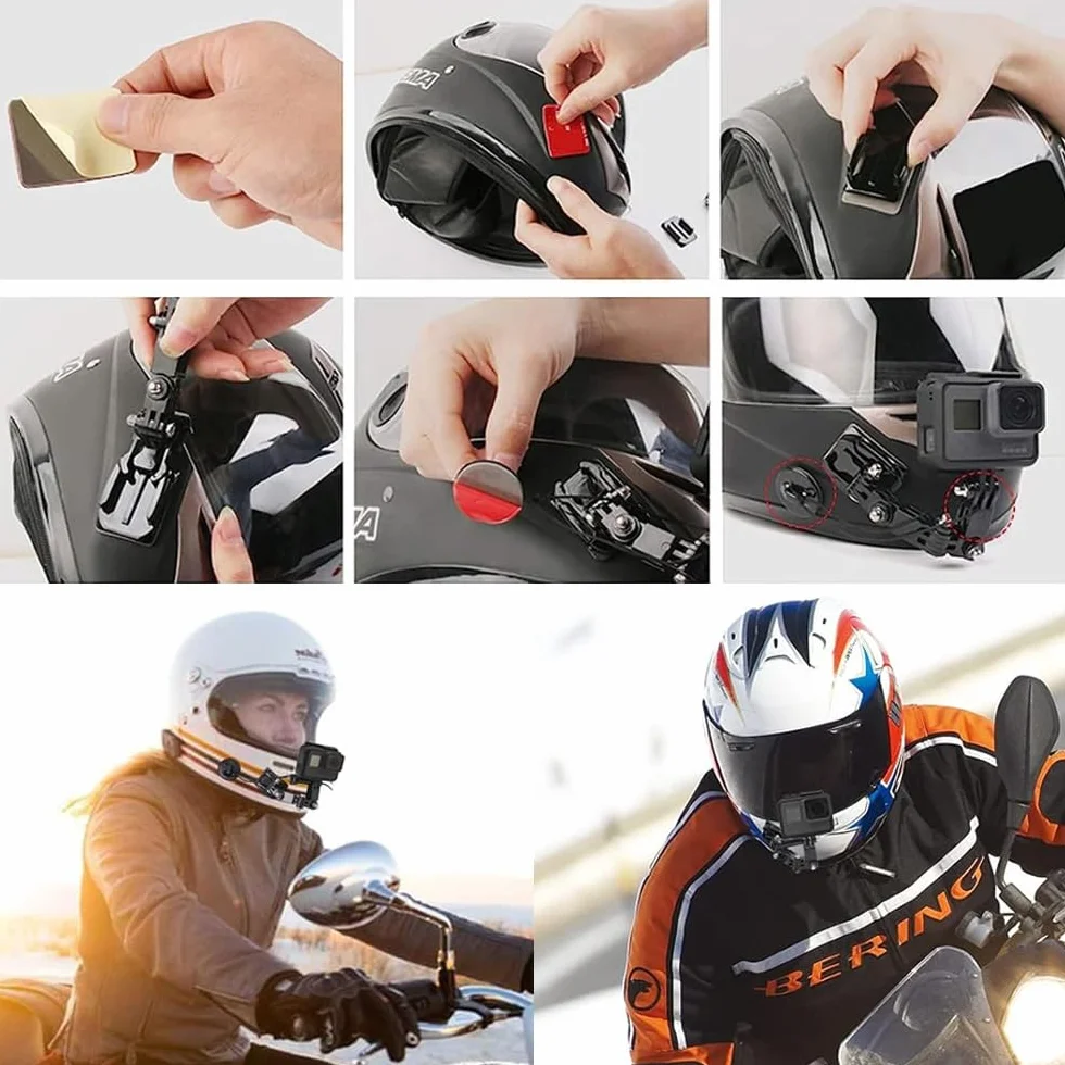 Zestaw akcesoriów do kasku, 20 sztuk, kask motocyklowy, kamery akcji, 3-drożne łożysko obrotowe, zestaw montażowy do innych kamer sportowych