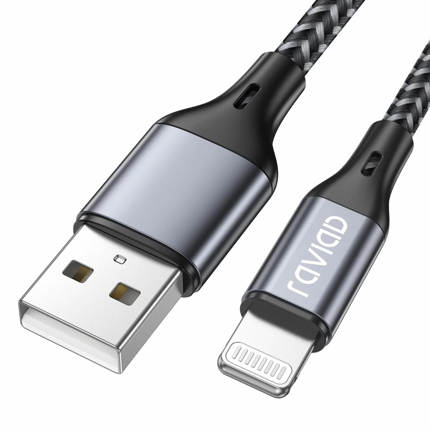RAVIAD Câble iPhone Chargeur MFi Lightning Nylon Tressé 1.2m Gris