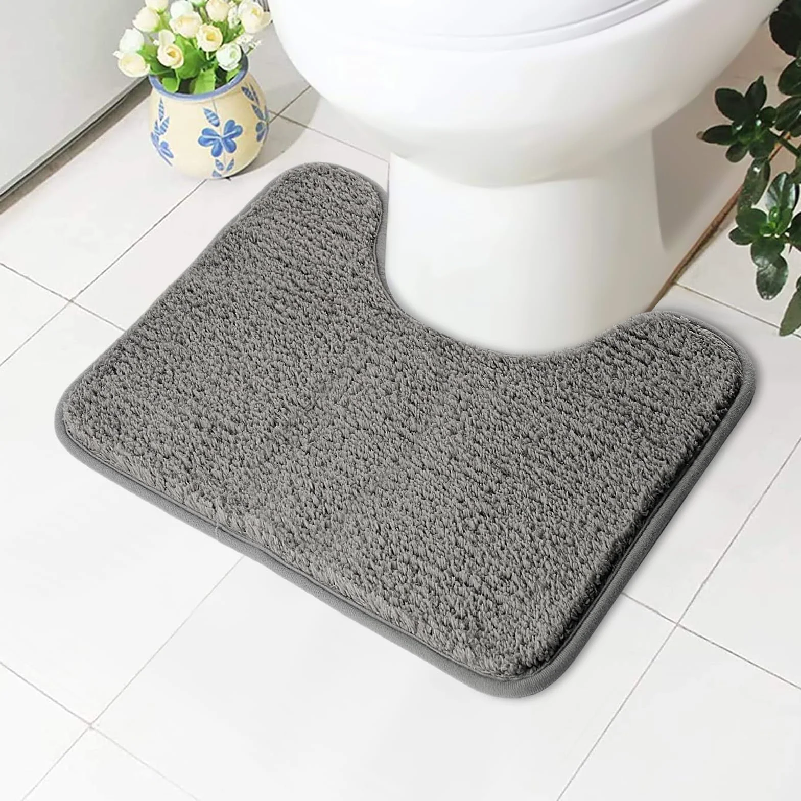 Tapis de toilette absorbant microfibre antidérapant U 50x40 cm gris