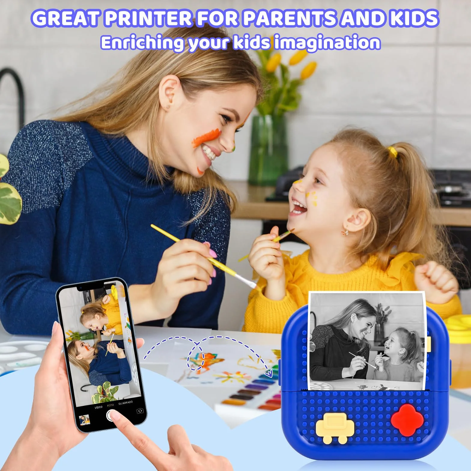 Mini drukarka, mobilna drukarka fotograficzna, przenośna mini drukarka fotograficzna, bezprzewodowa drukarka fotograficzna z 13 rolkami, do smartfona, drukarka Bluetooth, pomoc w nauce,