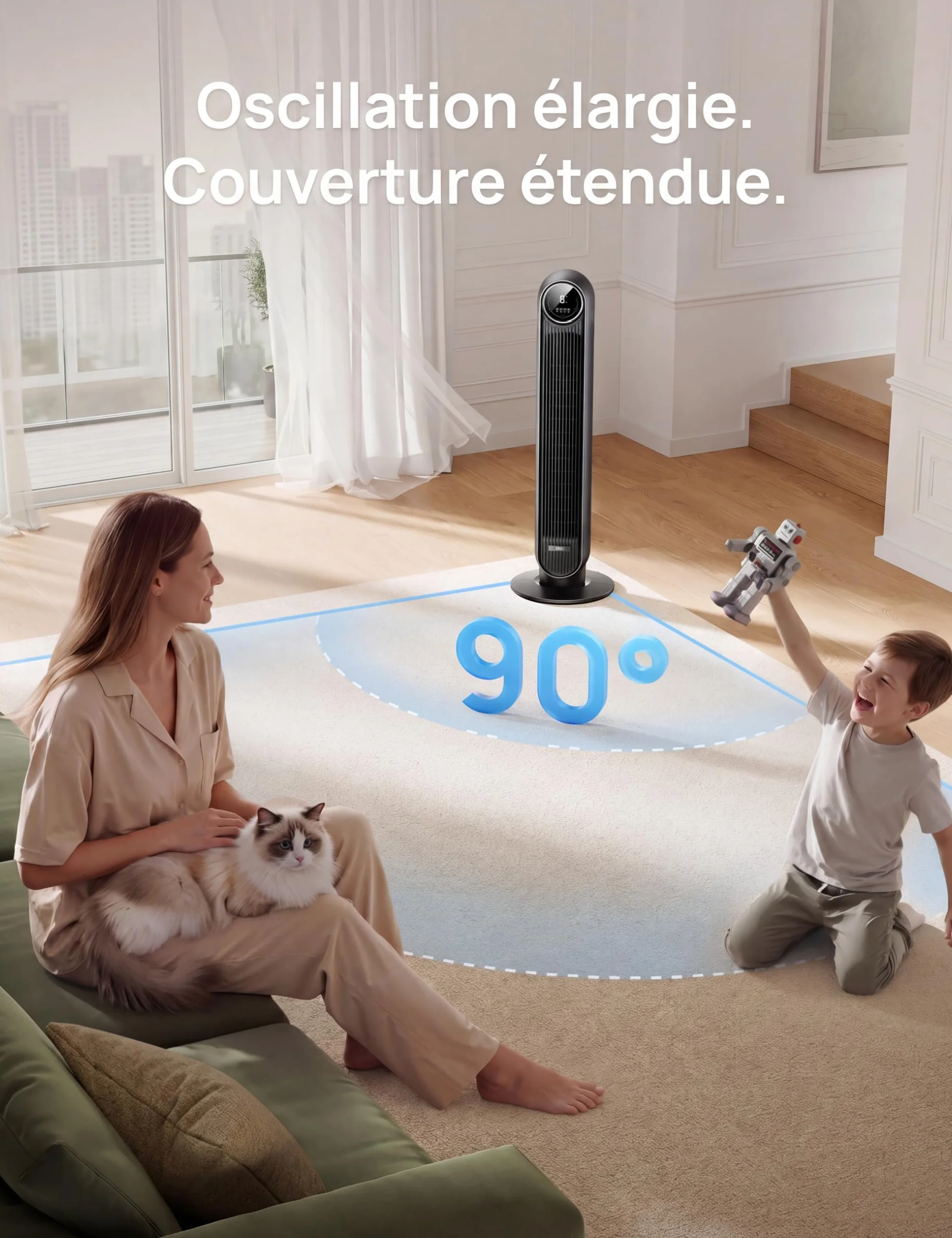 DREO Nomad One ventilateur colonne silencieux 20dB 92 cm 7,6 m/s 90° Noir