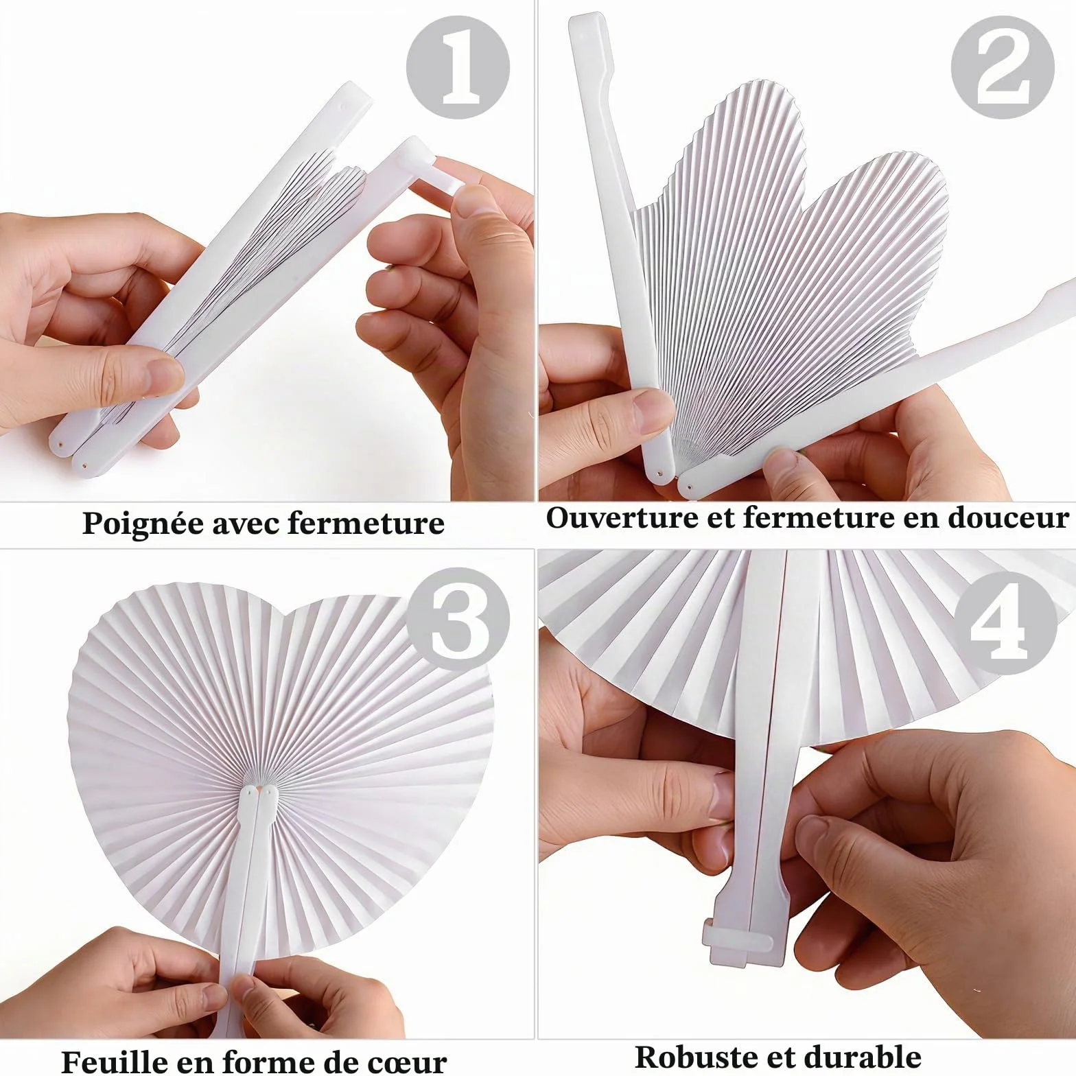 Lot de 100 Décoration Mariage Eventails Blancs, Décoration Mariage Champêtre, Cadeau Invités, Accessoires de Fête